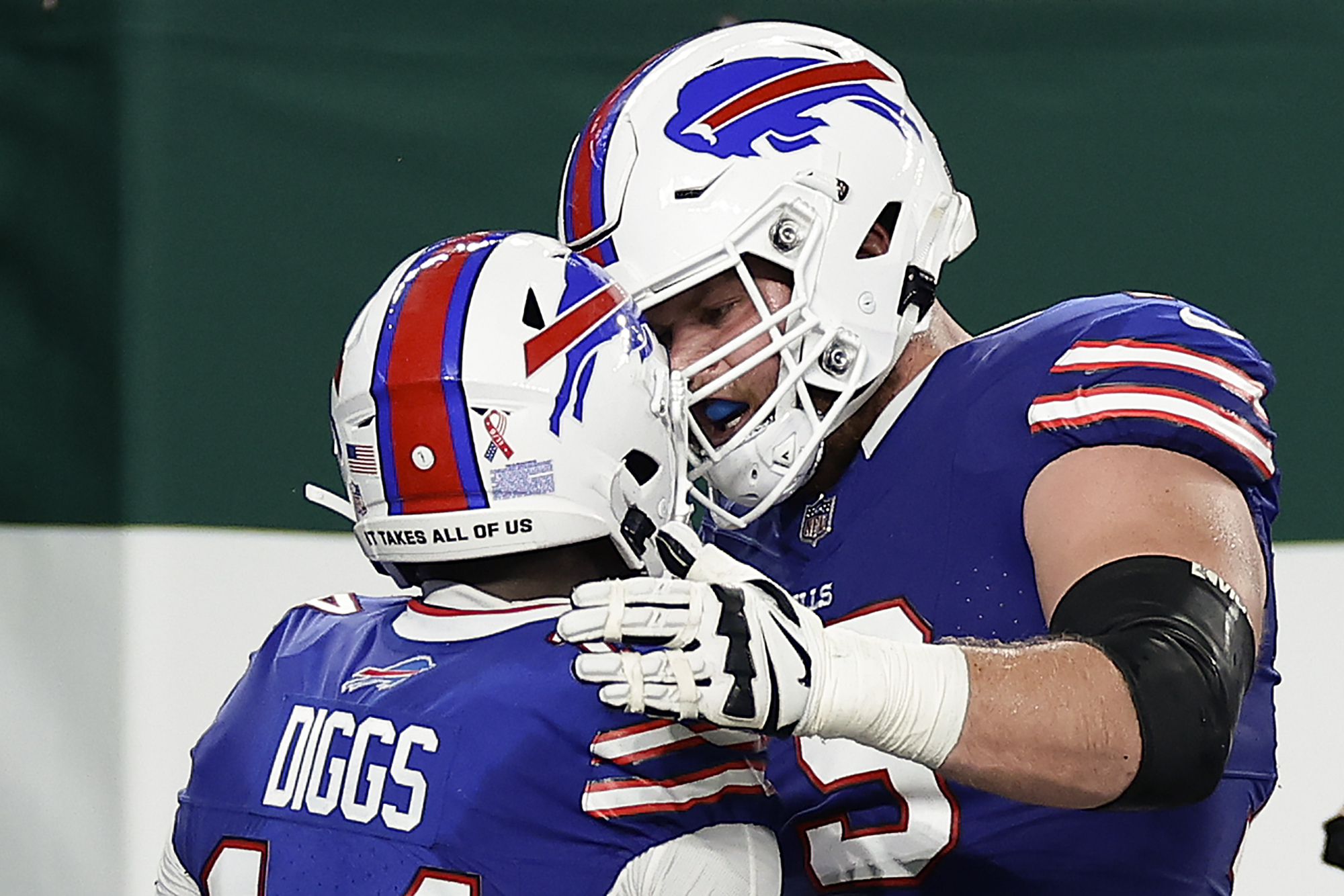 Buffalo Bills tackle Spencer Brown (79) warms up before playing