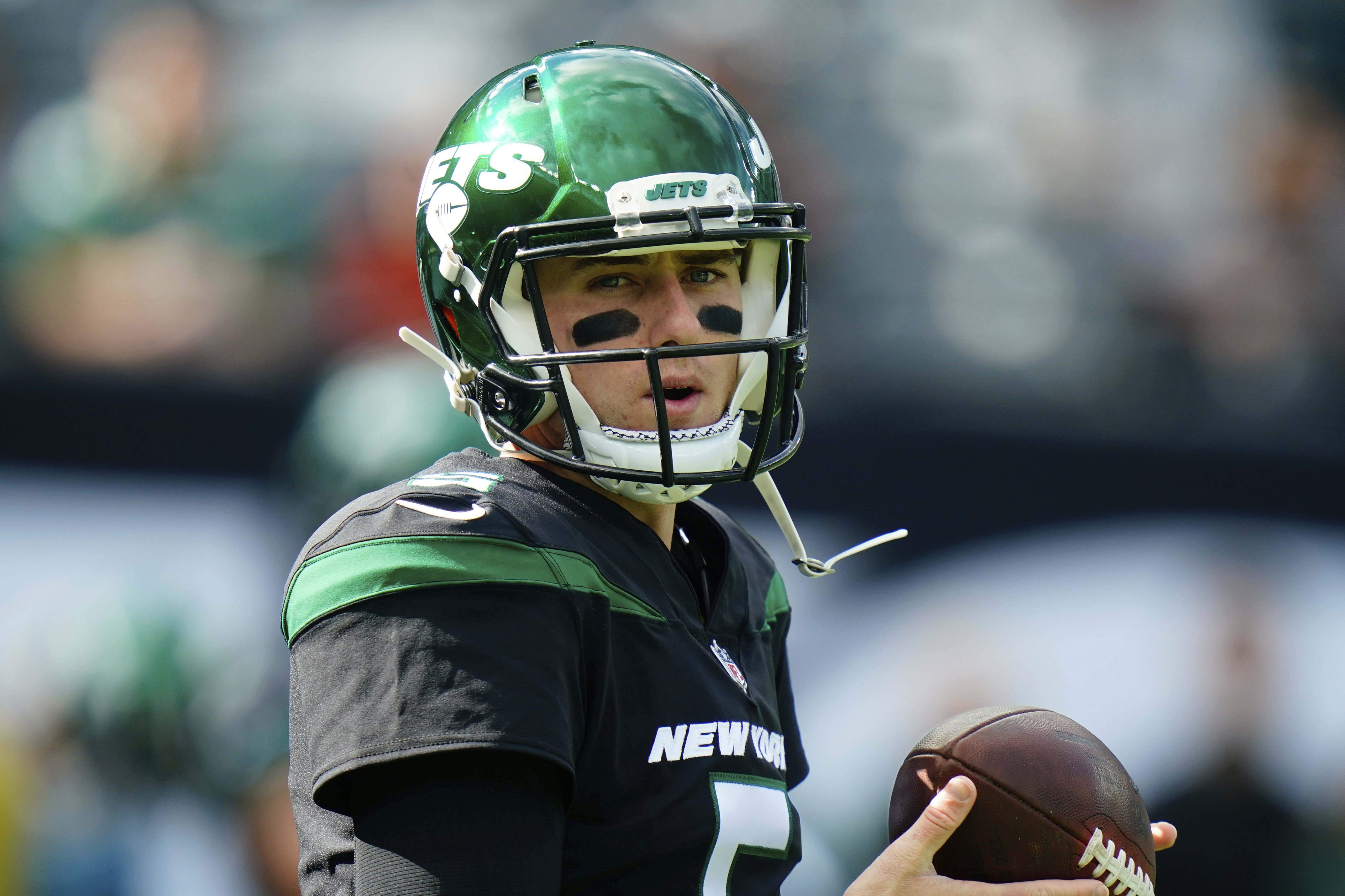 New York Jets quarterback Mike White celebrates after catching a