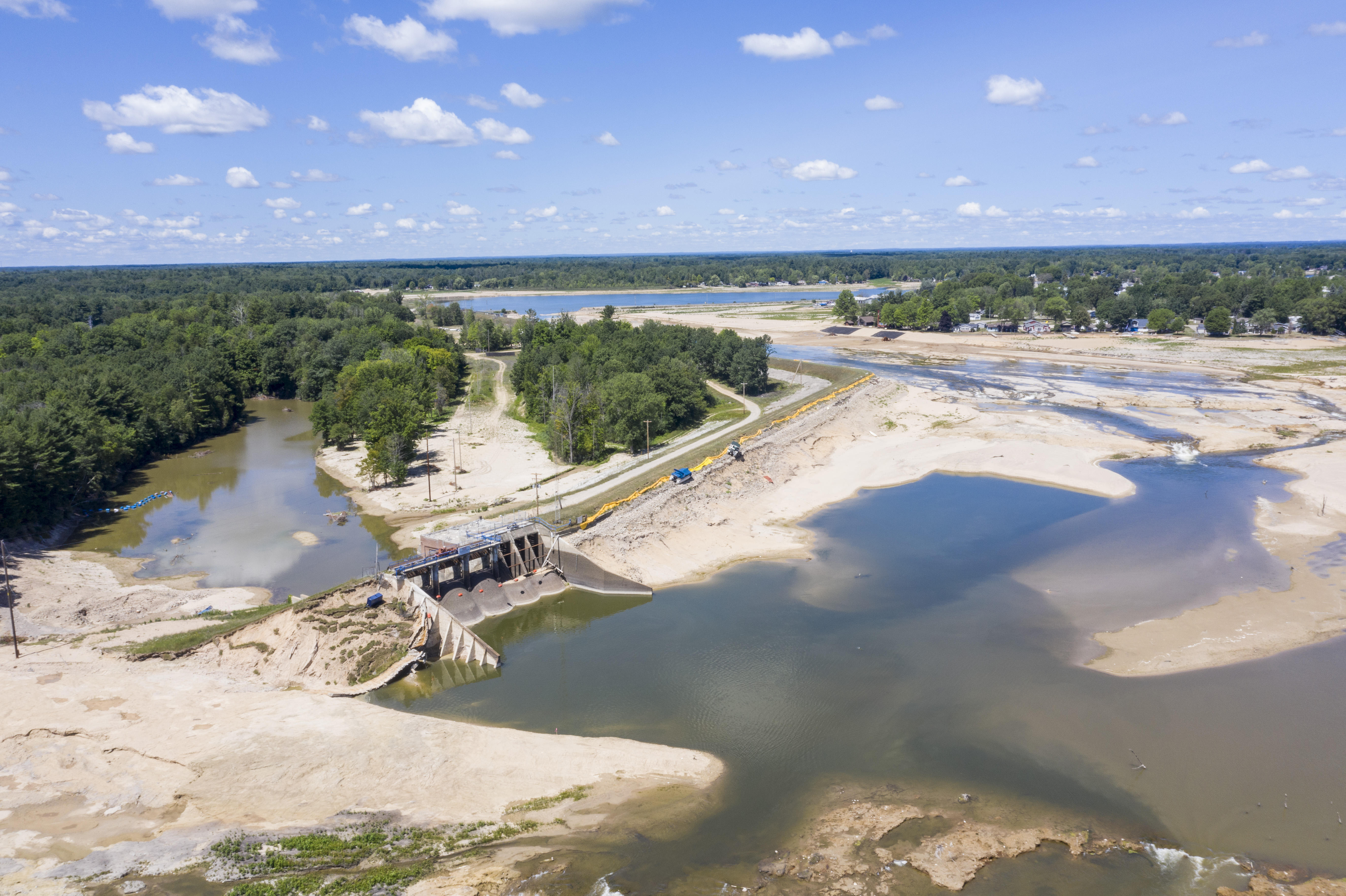 A view of the Edenville Dam in Hope on Thursday, July 30, 2020. The devastating flood in May gushed over the majority of land in this area. (Kaytie Boomer | MLive.com)