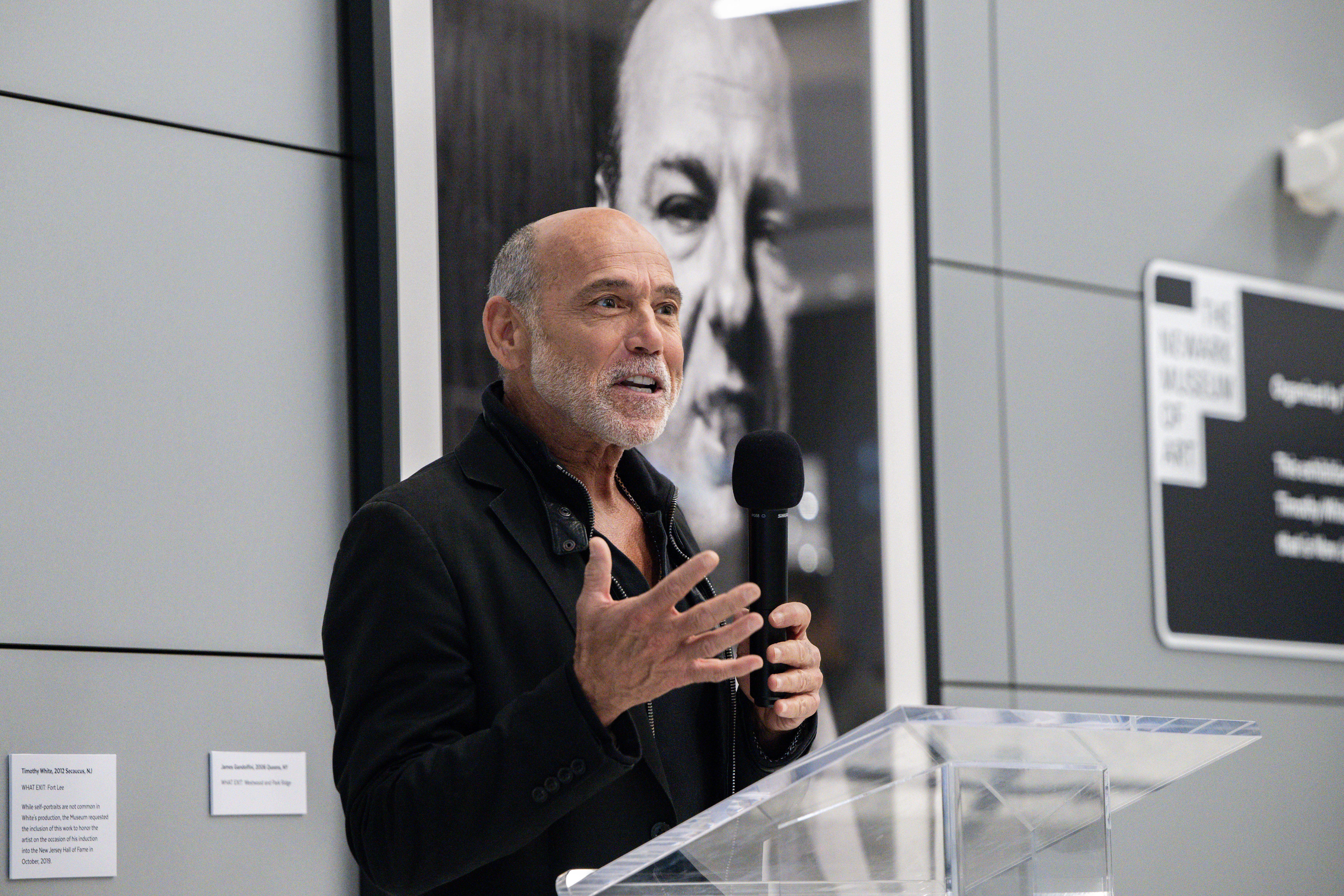 Portraitist Timothy White speaks on the opening of a photograph exhibit referred to as "What Exit: The Spirit of New Jersey: Photographs by Timothy White”, at Newark Liberty International Airport. Saturday, January 17, 2026