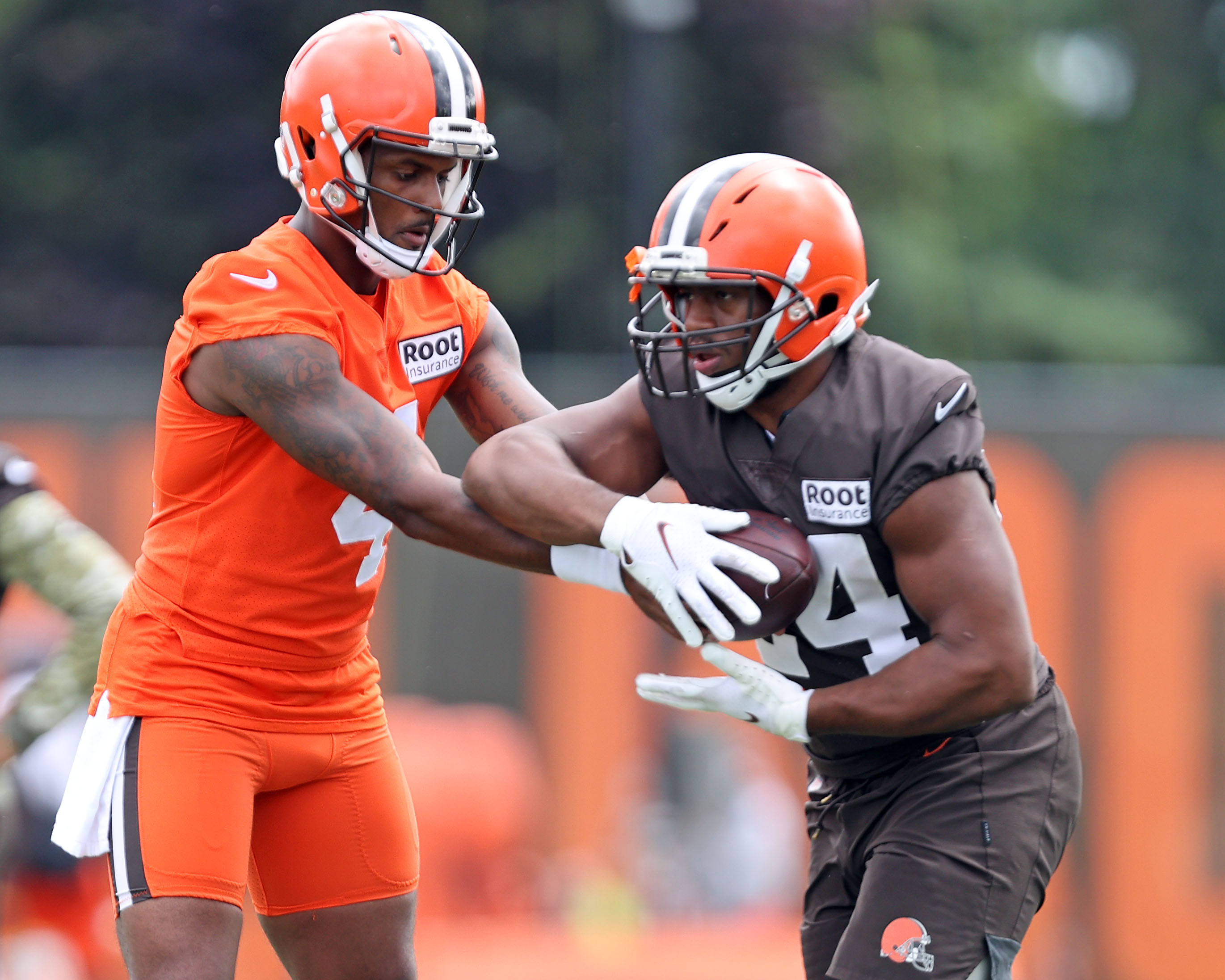 Cleveland Browns offensive tackle James Hudson III (66) walks back to the  line of scrimmage during