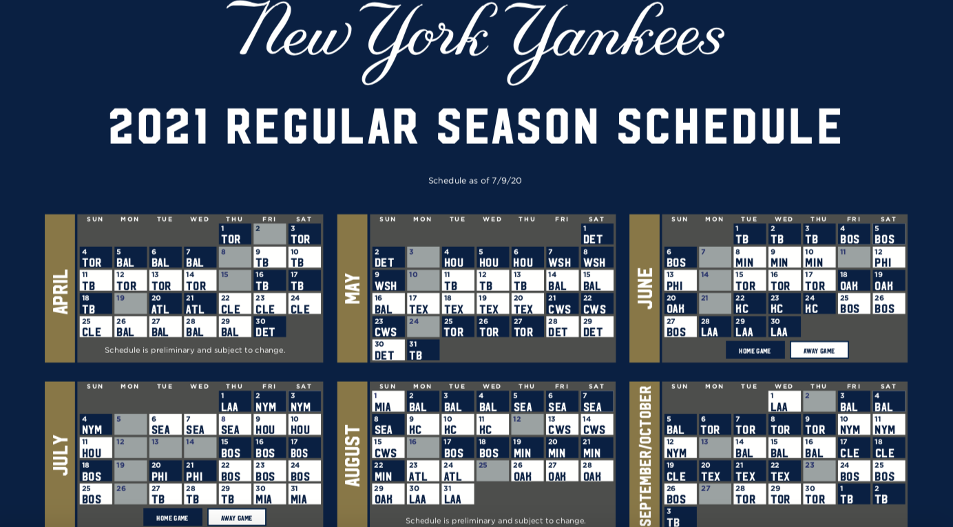 Yankees 2021 schedule key dates: Home opener, rivalry games vs. Red Sox,  Subway Series vs. Mets, more 