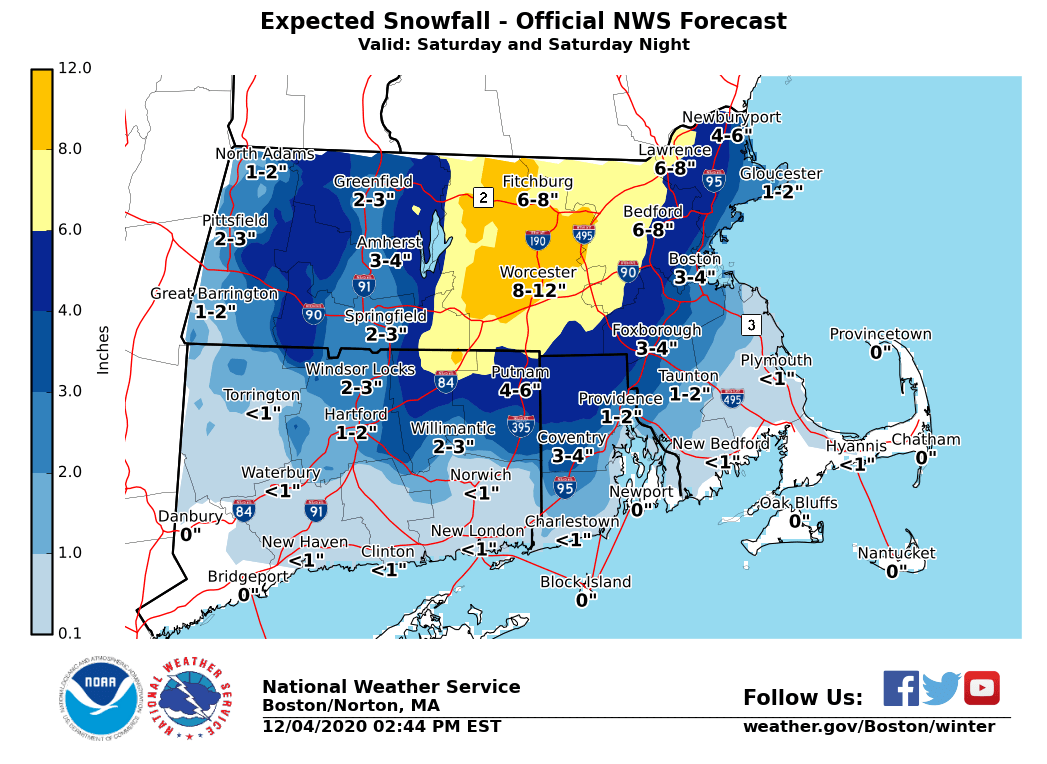 Parts of Massachusetts can expect to see up to 12 inches of snow, high ...
