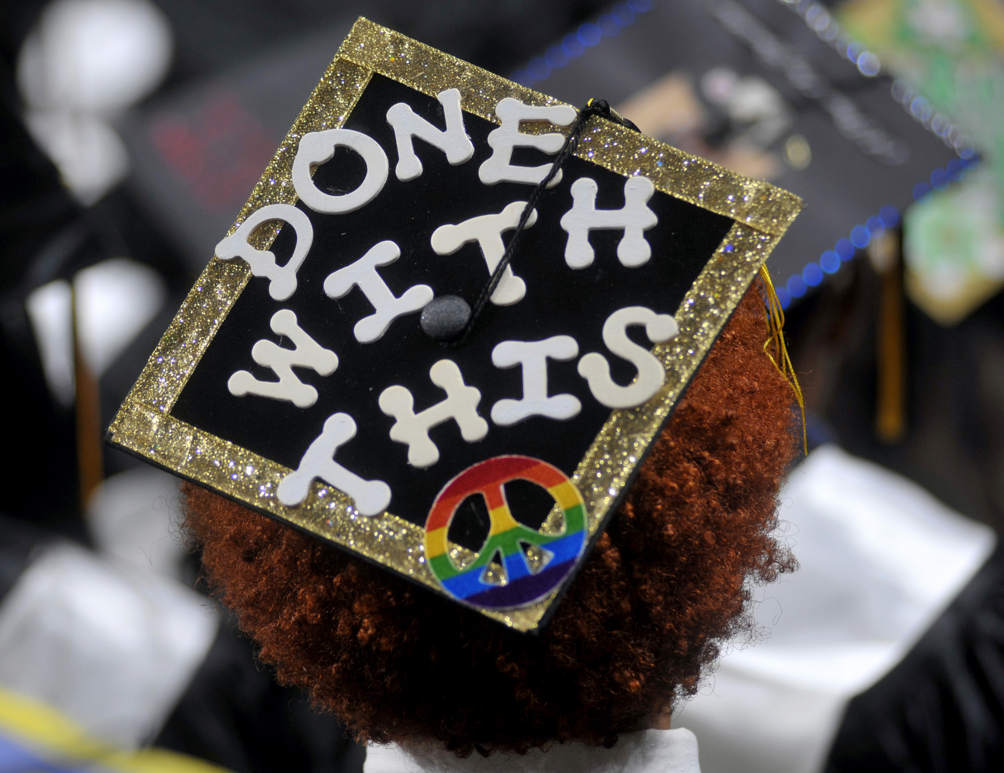 gold high school graduation cap decoration