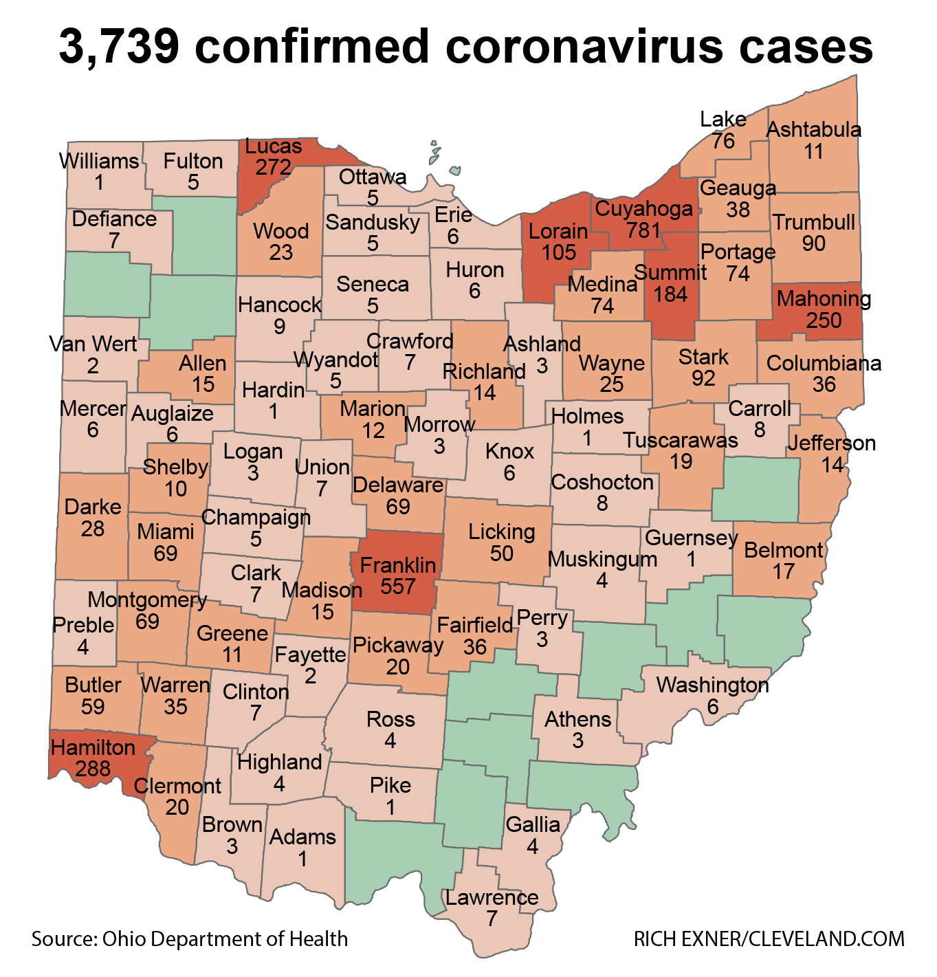 map of southwest ohio Mapping Ohio S 3 739 Coronavirus Cases Updates And Trends Cleveland Com map of southwest ohio