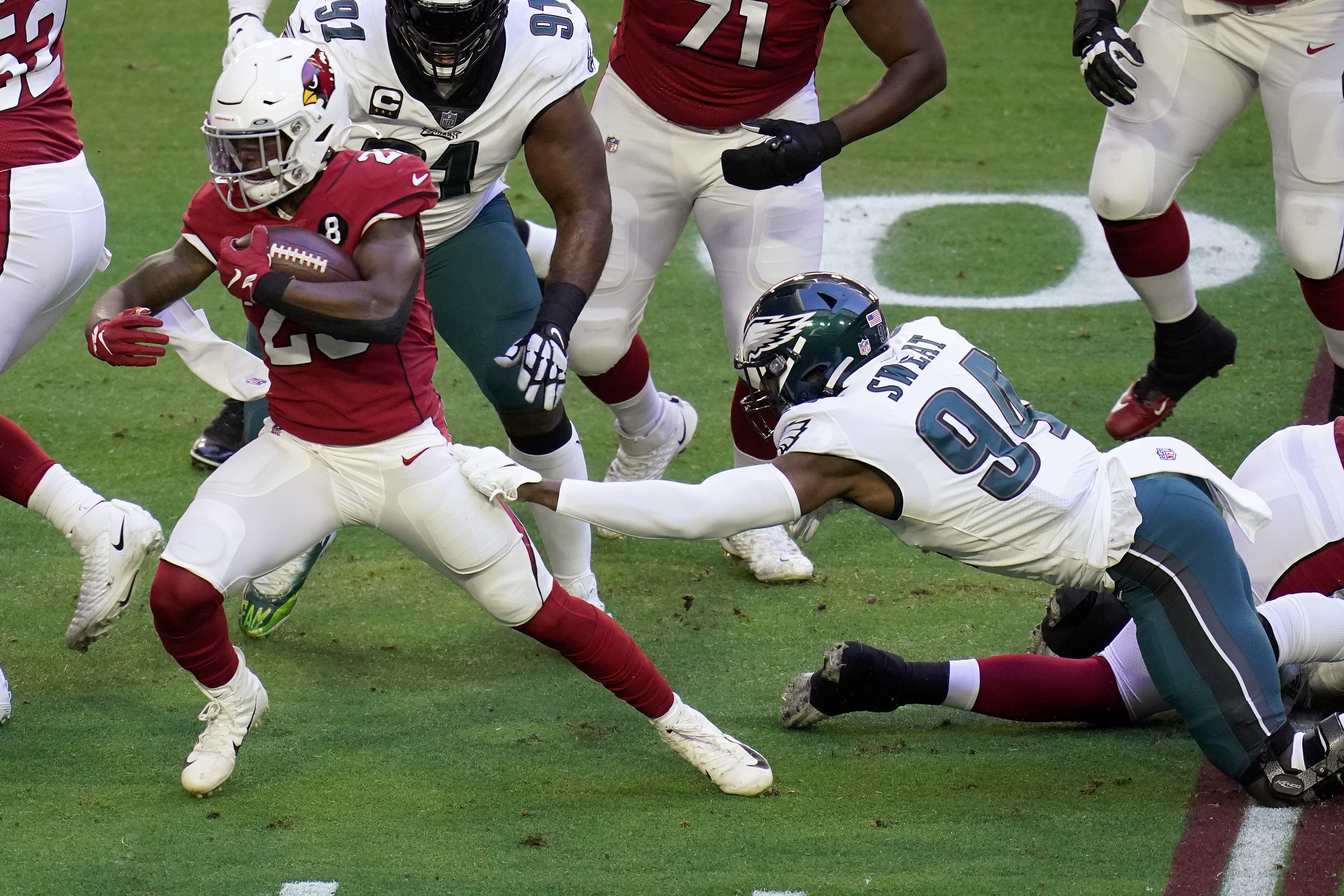 Philadelphia Eagles defensive end Josh Sweat in action during the