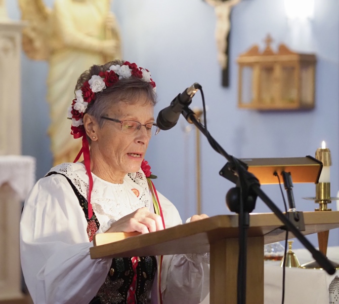 Christine Newman of Hadley recites a reading as General Casimir Pulaski was honored during the Polish-American Heritage Holy Mass celebrated on October 10, 2022, at St. Valentine Polish National Catholic Church in Northampton.