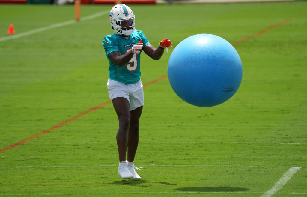 Miami Dolphins cornerback Noah Igbinoghene (9) pursues a play on