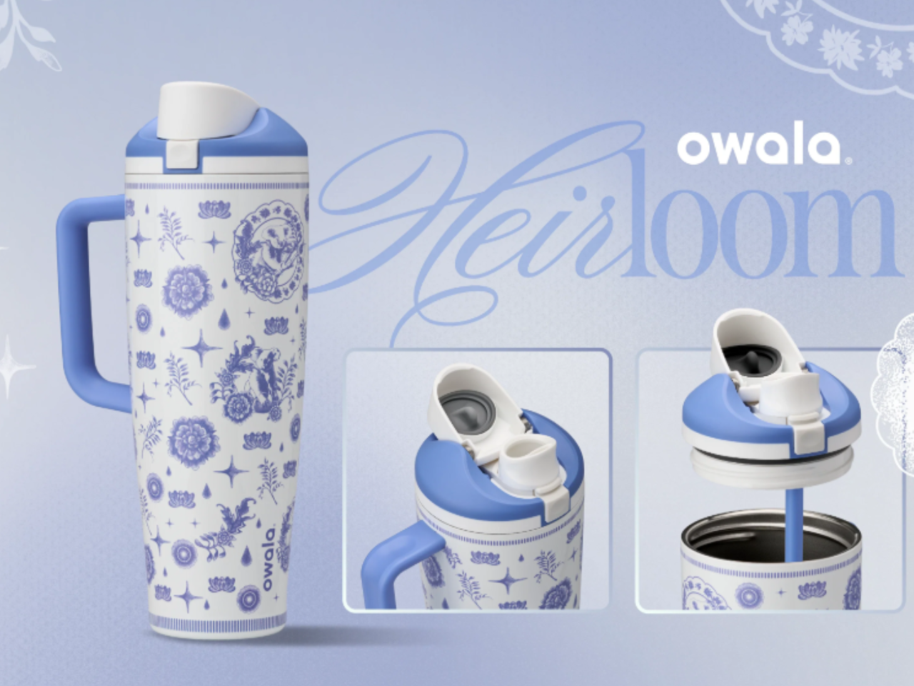 Owala Heirloom FreeSip Tumbler drops in 40 oz. porcelain-inspired
