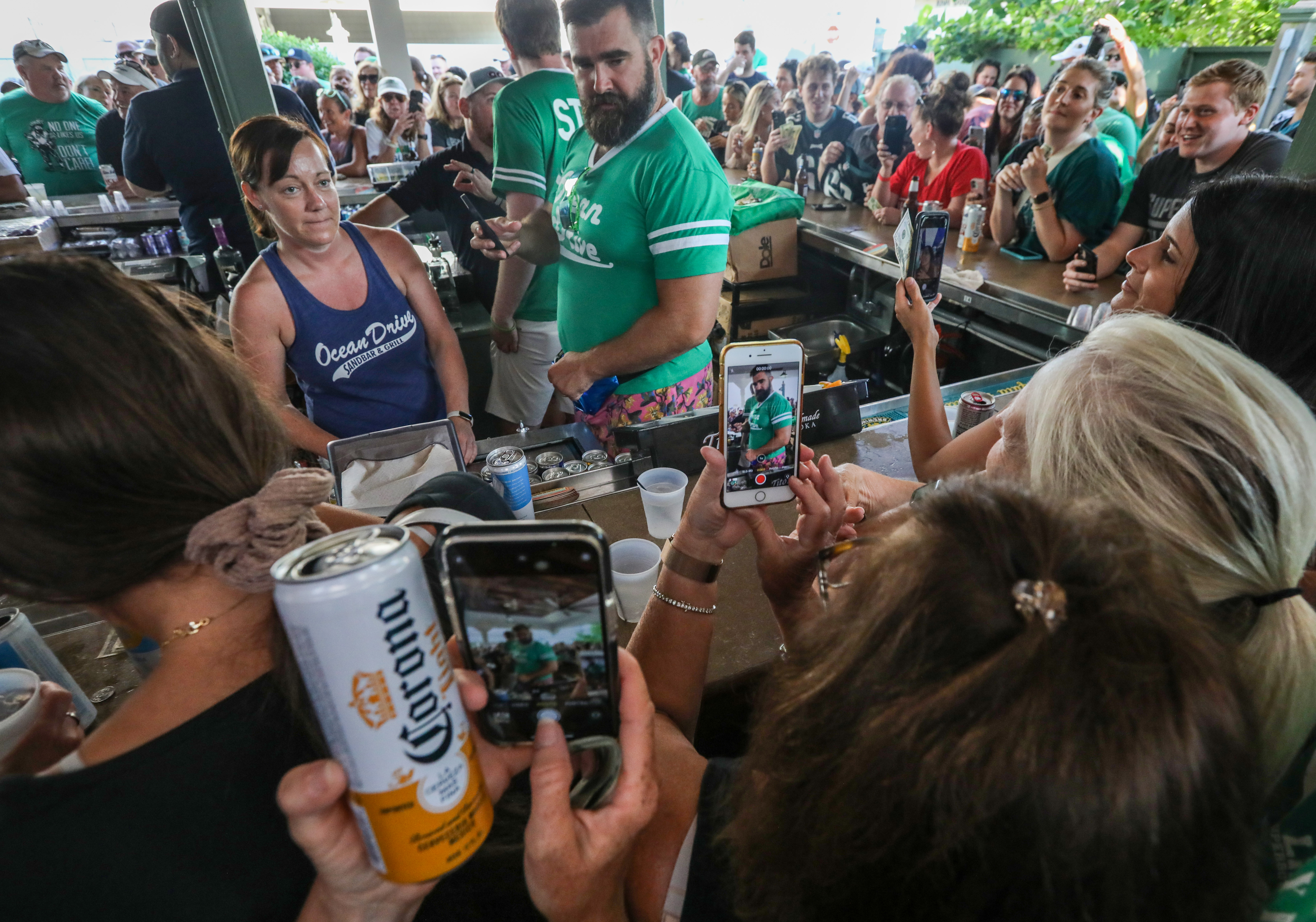 Jason Kelce And Jordan Mailata Put On A Hall Of Fame Performance Behind The  Bar At The Ocean Drive