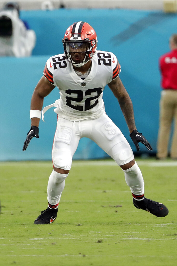 Cleveland Browns wide receiver Travell Harris (83) walks off the field at  the end of an NFL preseason football game against the Jacksonville Jaguars,  Friday, Aug. 12, 2022, in Jacksonville, Fla. The