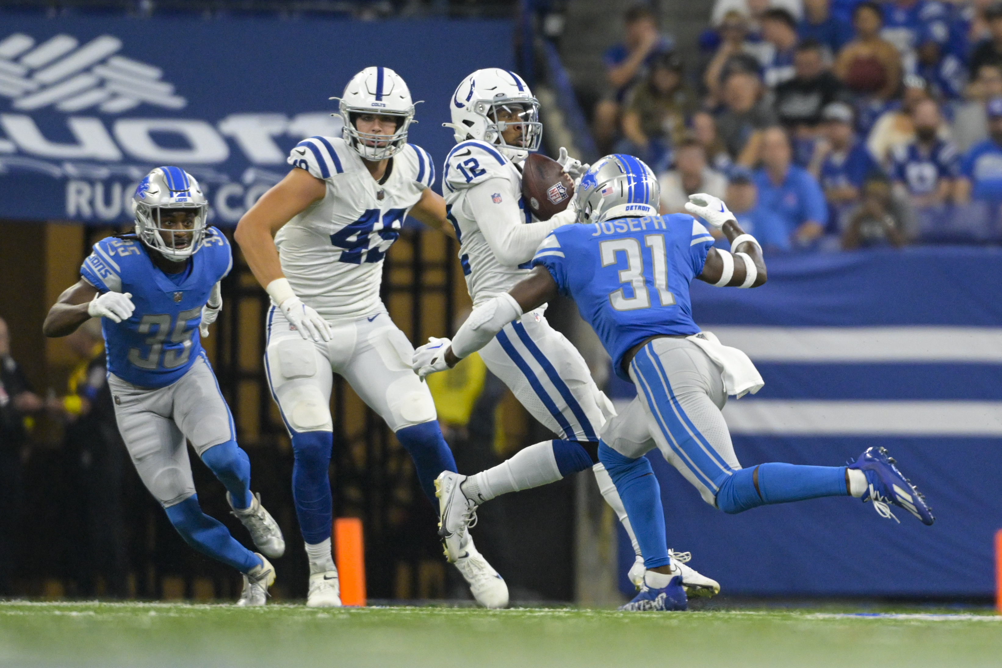 Forrest Rhyne of the Indianapolis Colts celebrates his touchdown