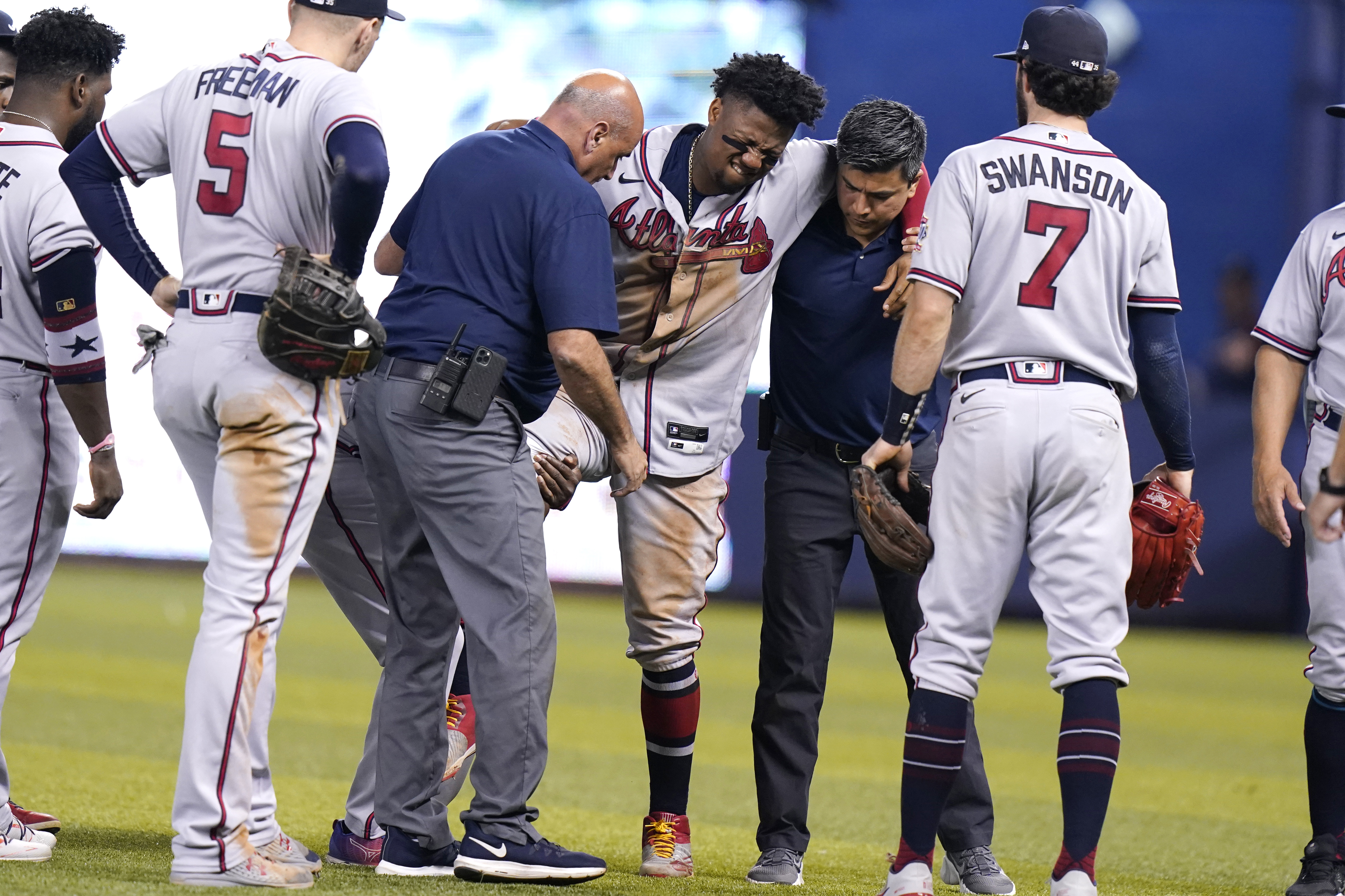 Atlanta Braves' Ronald Acuna Jr. leaves game with ankle injury