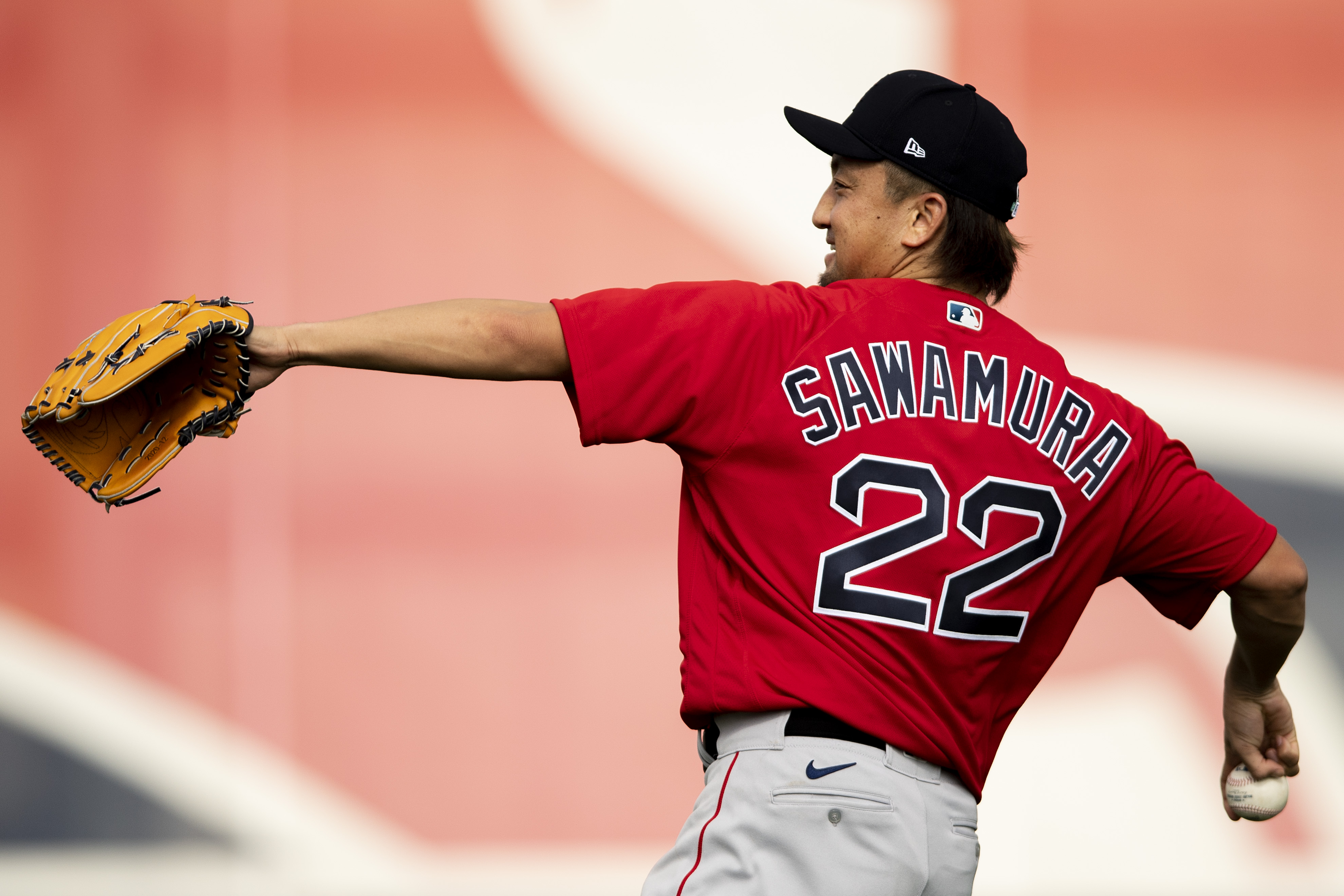 Boston Red Sox relief pitcher Hirokazu Sawamura throws during the