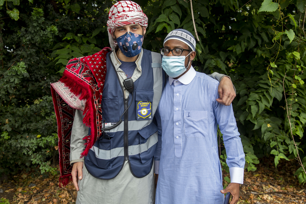 Michael Cefala and Nazeer Curry, both of Harrisburg pose for a photo after Harrisburg area muslims gather at the Islamic Center Masjid Al-Sabereen for the Eid Al-Adha prayer, July 31, 2020.
Mark Pynes | mpynes@pennlive.com
