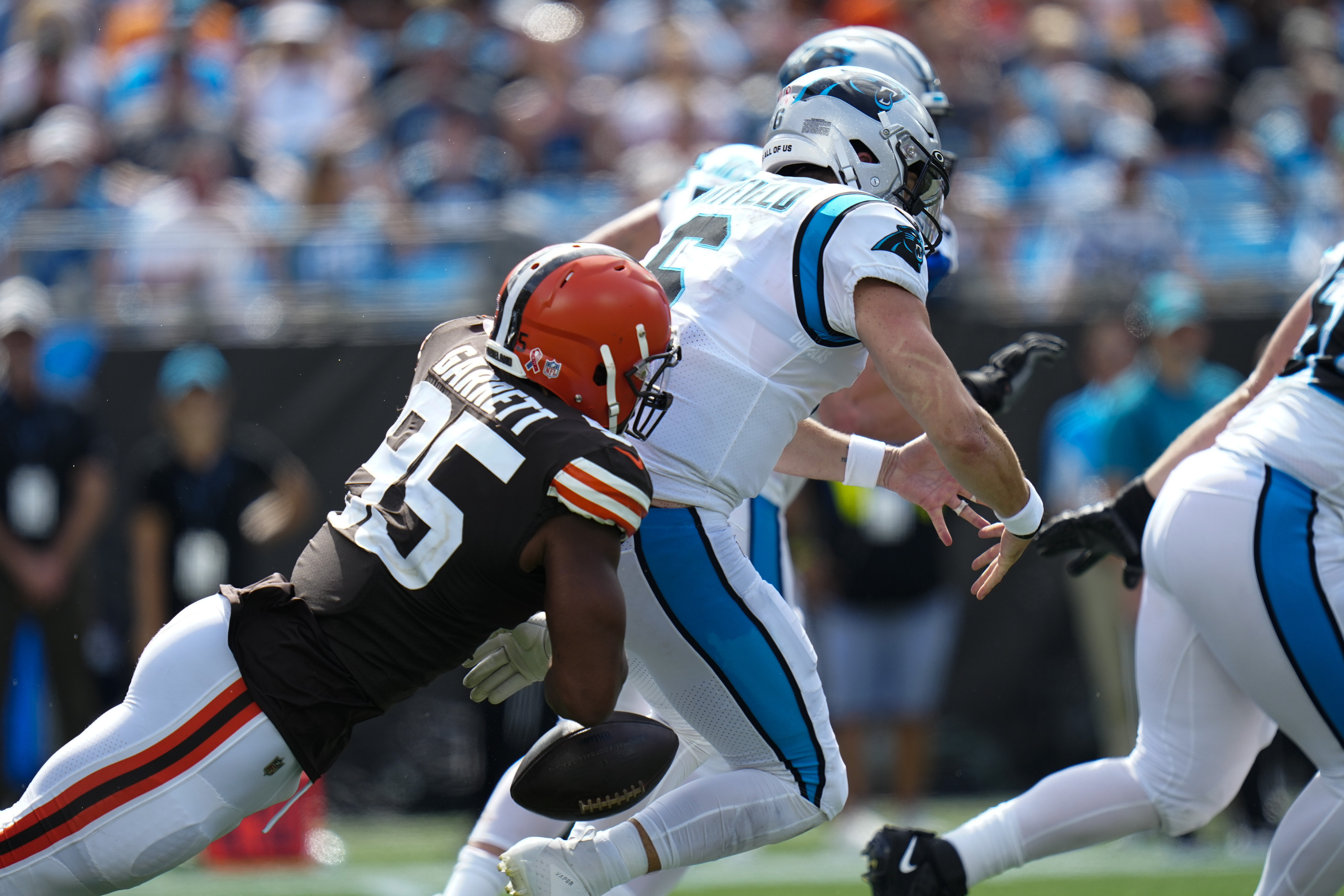 Watch Browns safety Grant Delpit intercept Panthers quarterback Baker  Mayfield in the second quarter 