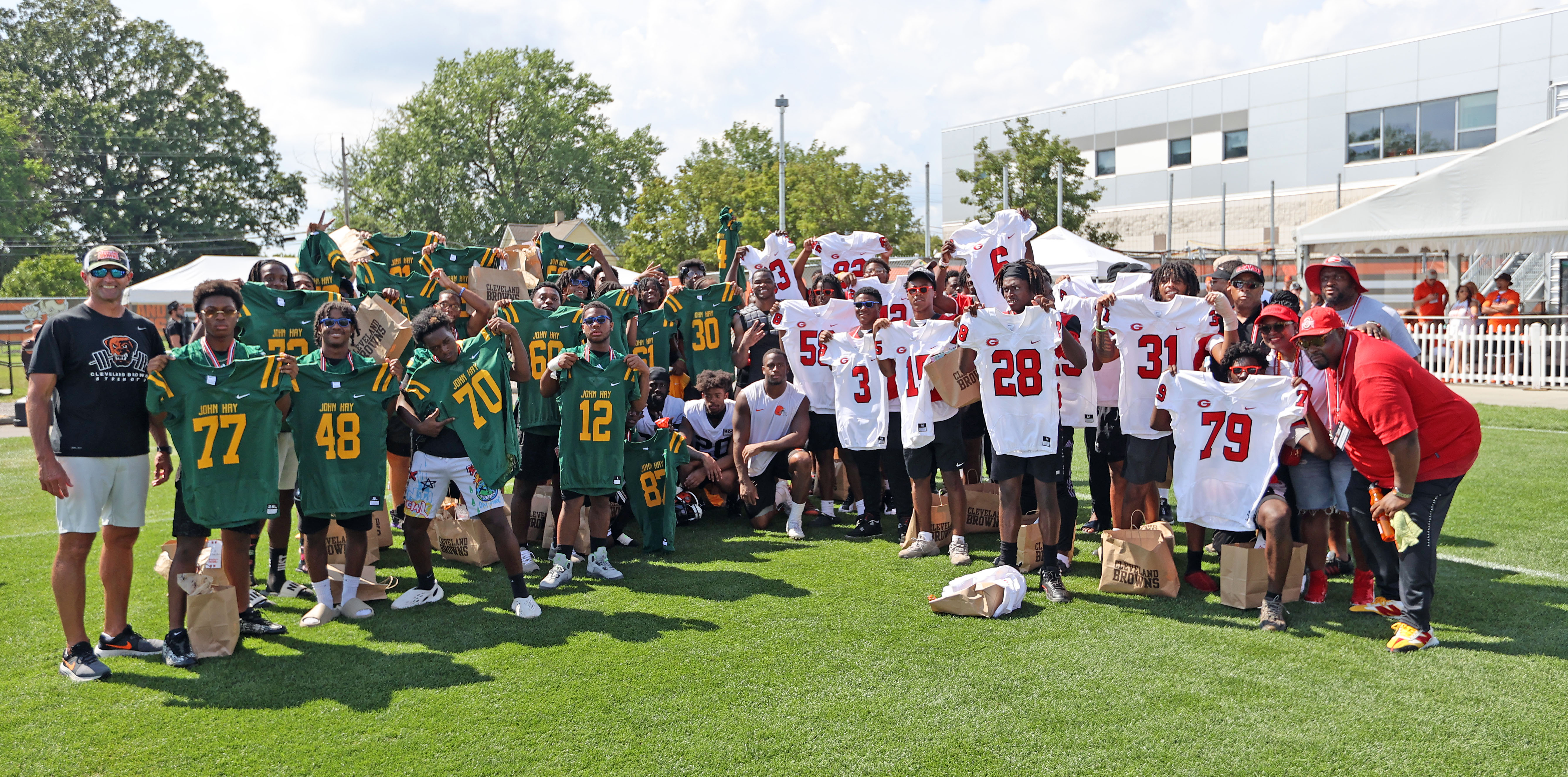 Cleveland Browns surprise Glenville and John Hay high school  student-athletes with new uniforms, August 7, 2022 