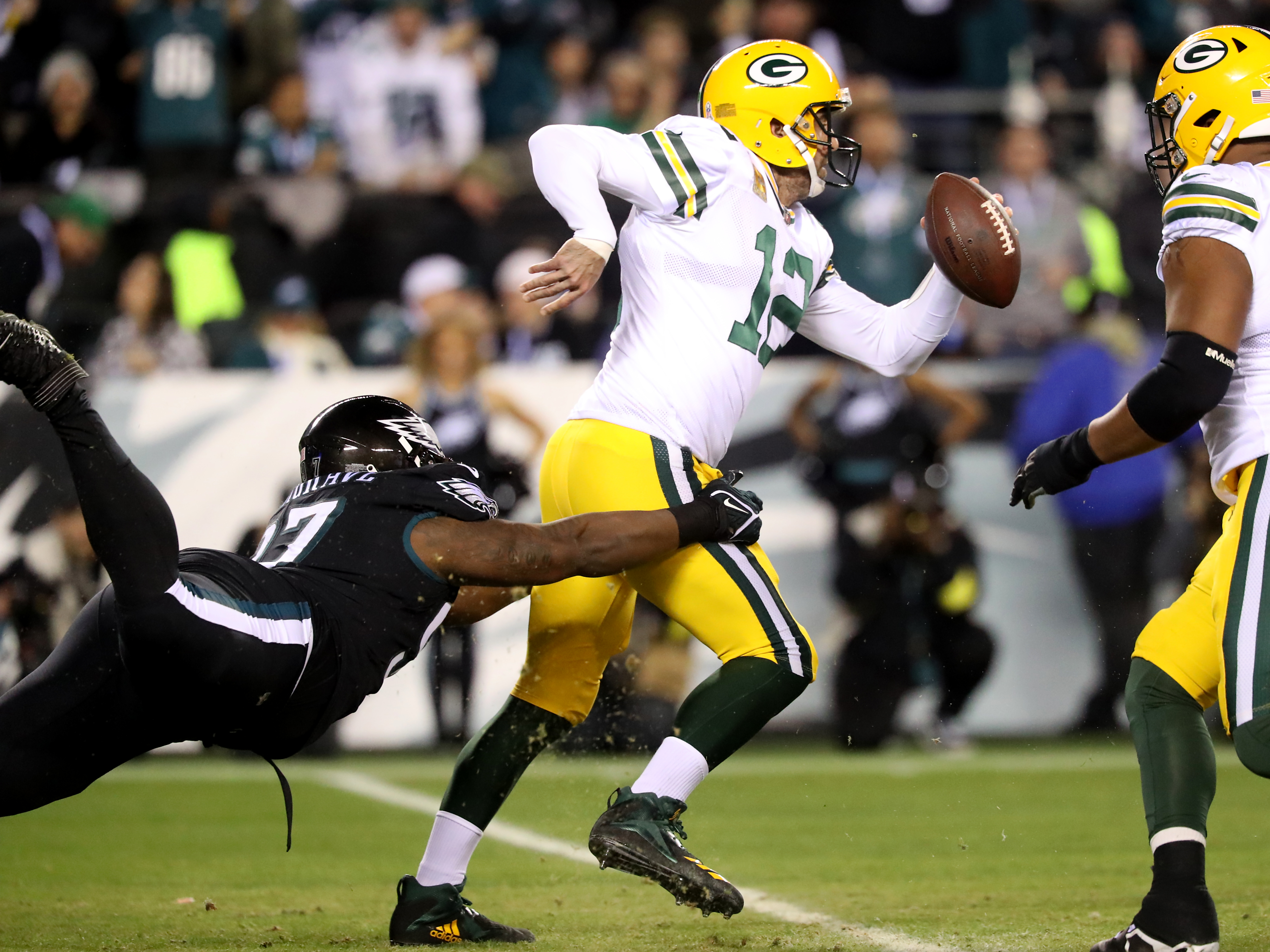 Philadelphia Eagles defensive end Brandon Graham (55) reacts during the NFL  football game against the Green Bay Packers, Sunday, Nov. 27, 2022, in  Philadelphia. (AP Photo/Chris Szagola Stock Photo - Alamy