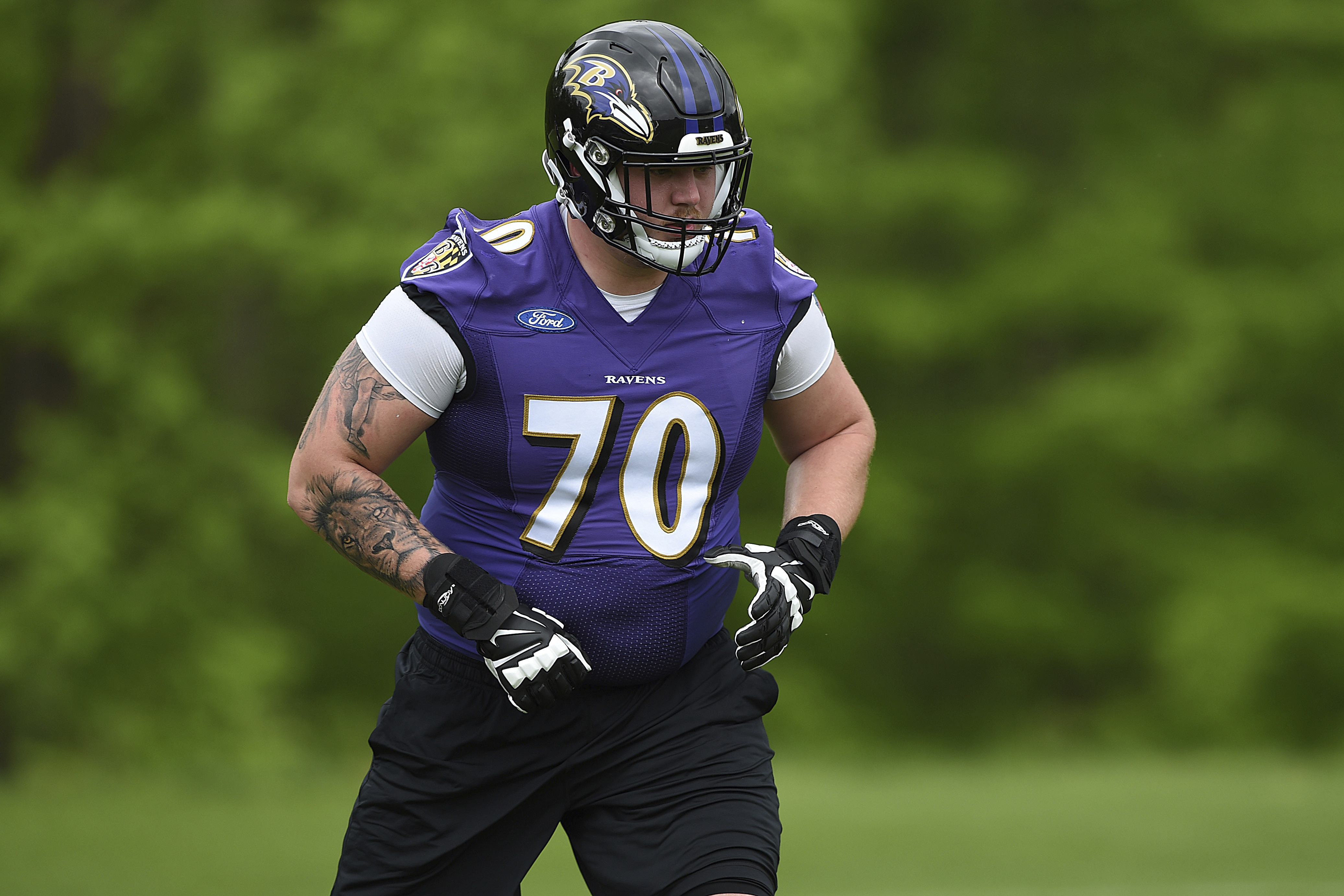 Baltimore Ravens guard Ben Powers (72) during an NFL wild-card