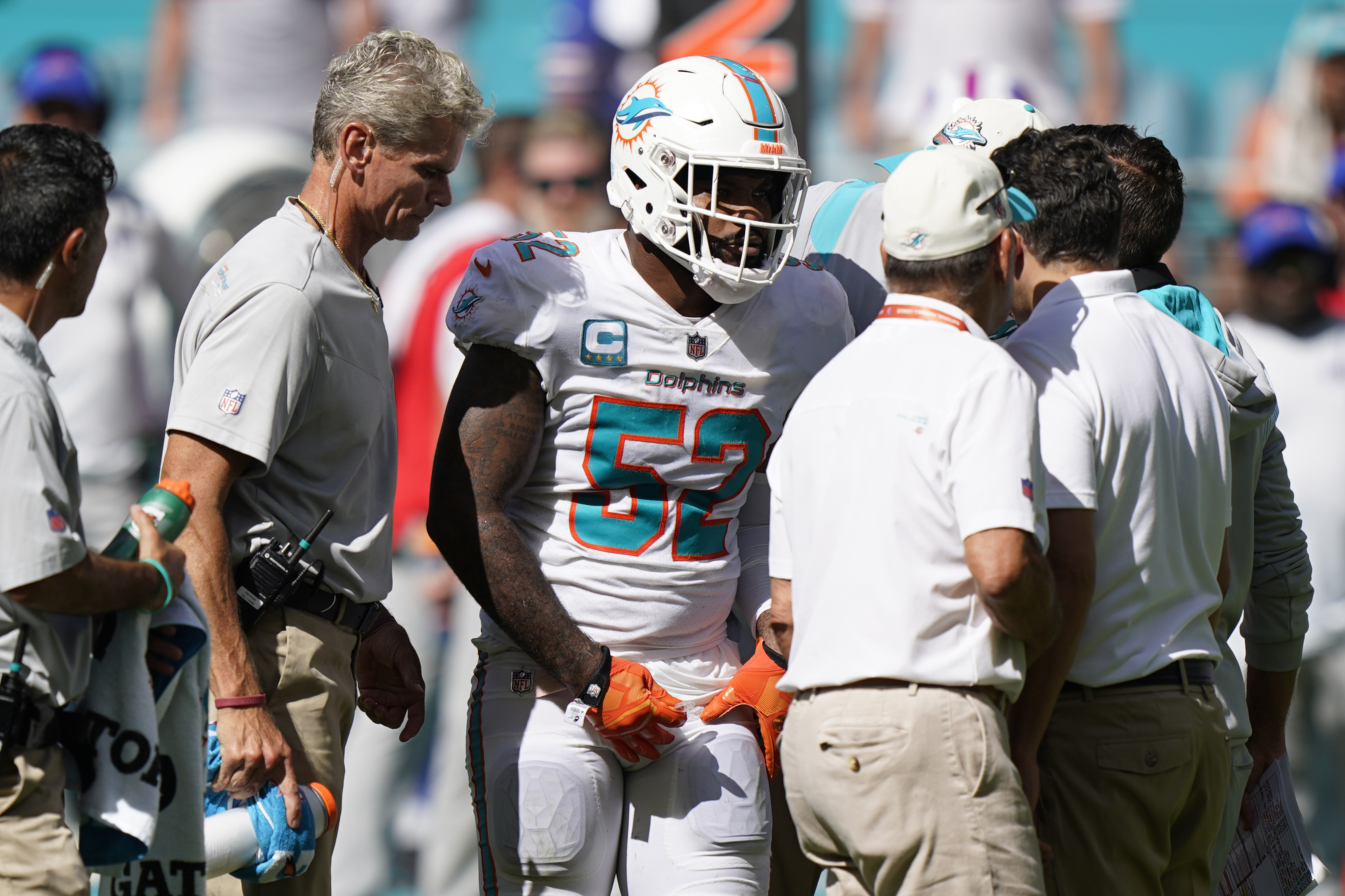 Miami Dolphins linebacker Jerome Baker (55) pursues a play on