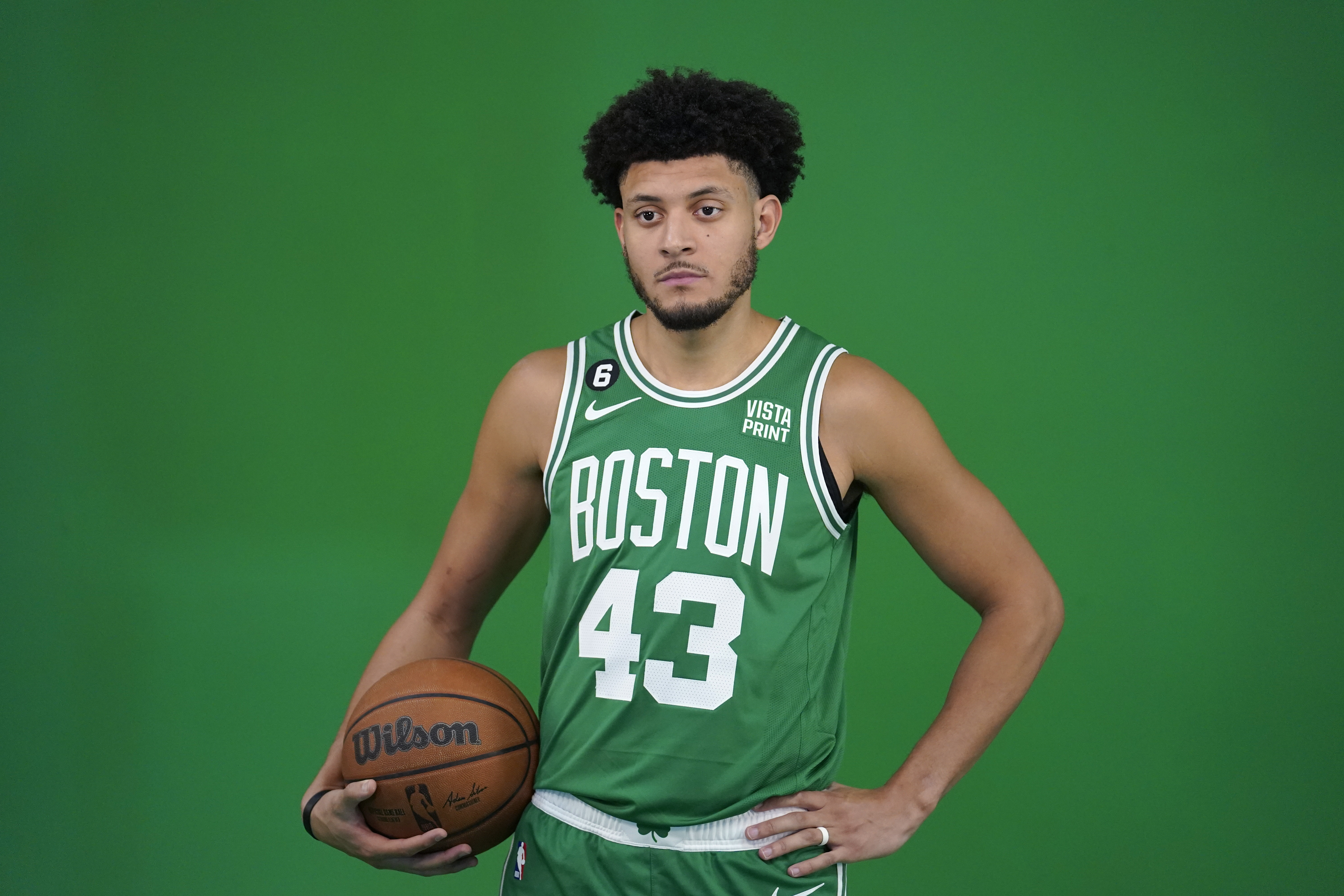 Luka Samanic of the Boston Celtics poses for a portrait on