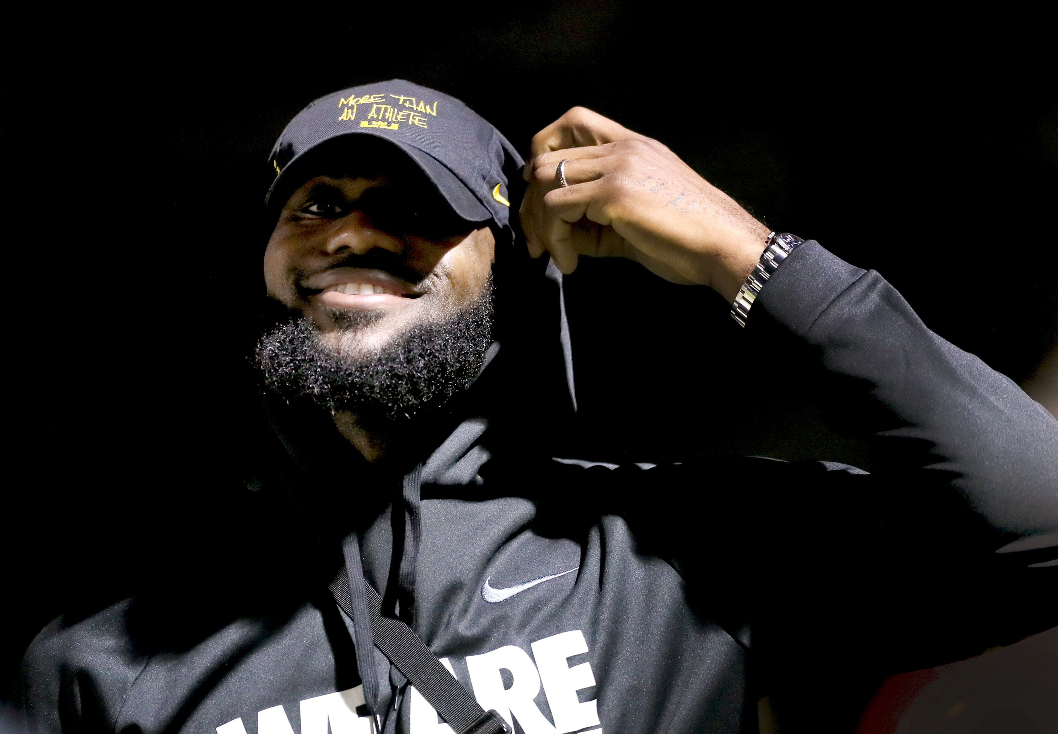 LeBron James, formerly of the Cleveland Cavaliers, now with the Los Angeles Lakers, was on the sideline during the SVSM-Benedictine football game in Akron, OH, Friday, September 7, 2018.  (Marvin Fong / The Plain Dealer) 