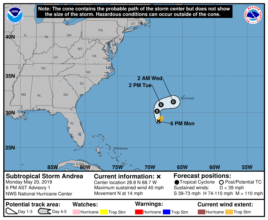Subtropical Storm Andrea becomes first Atlantic storm of