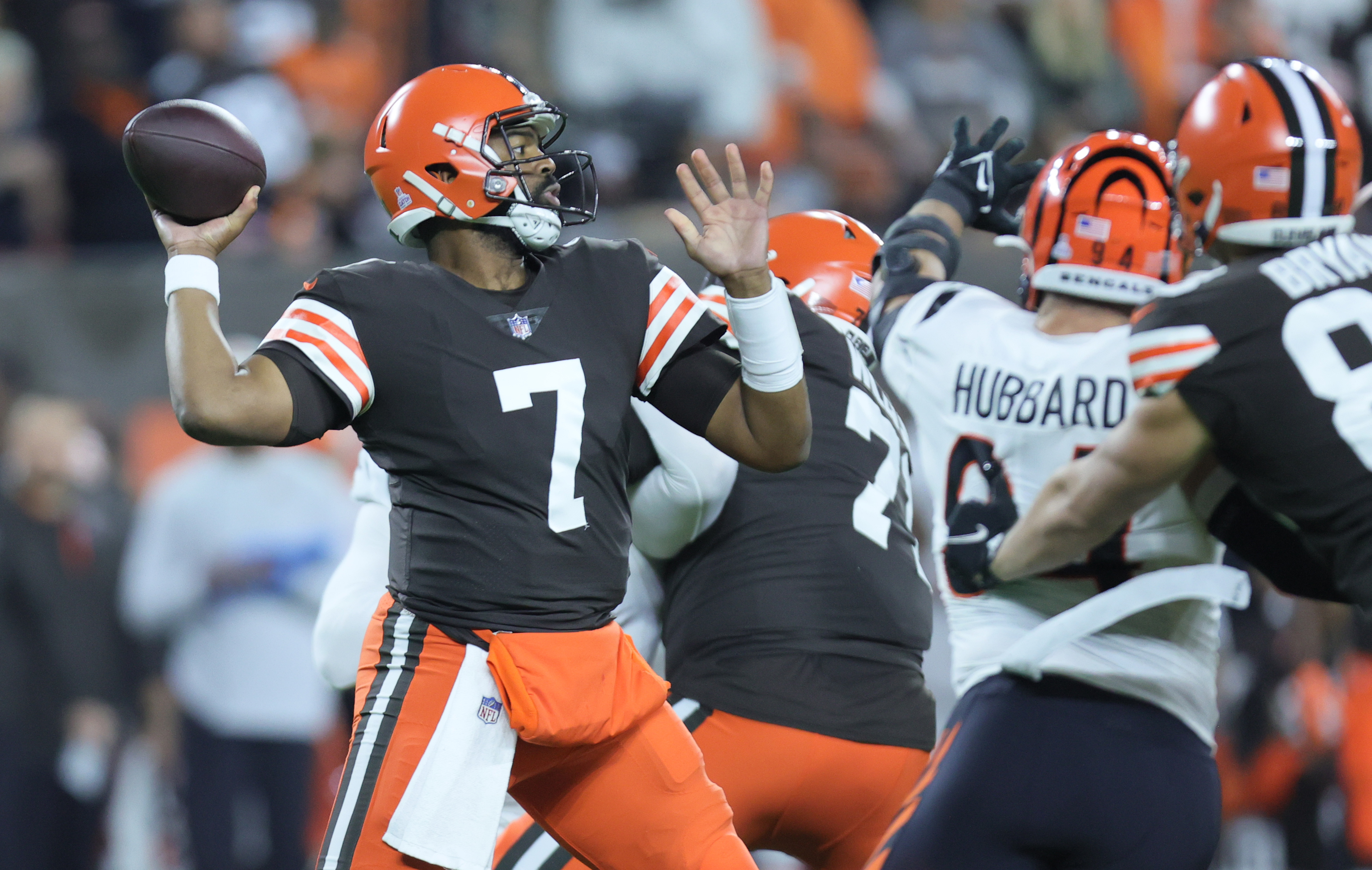 Cleveland Browns quarterback Jacoby Brissett vs. Cincinnati Bengals, October  31, 2022 