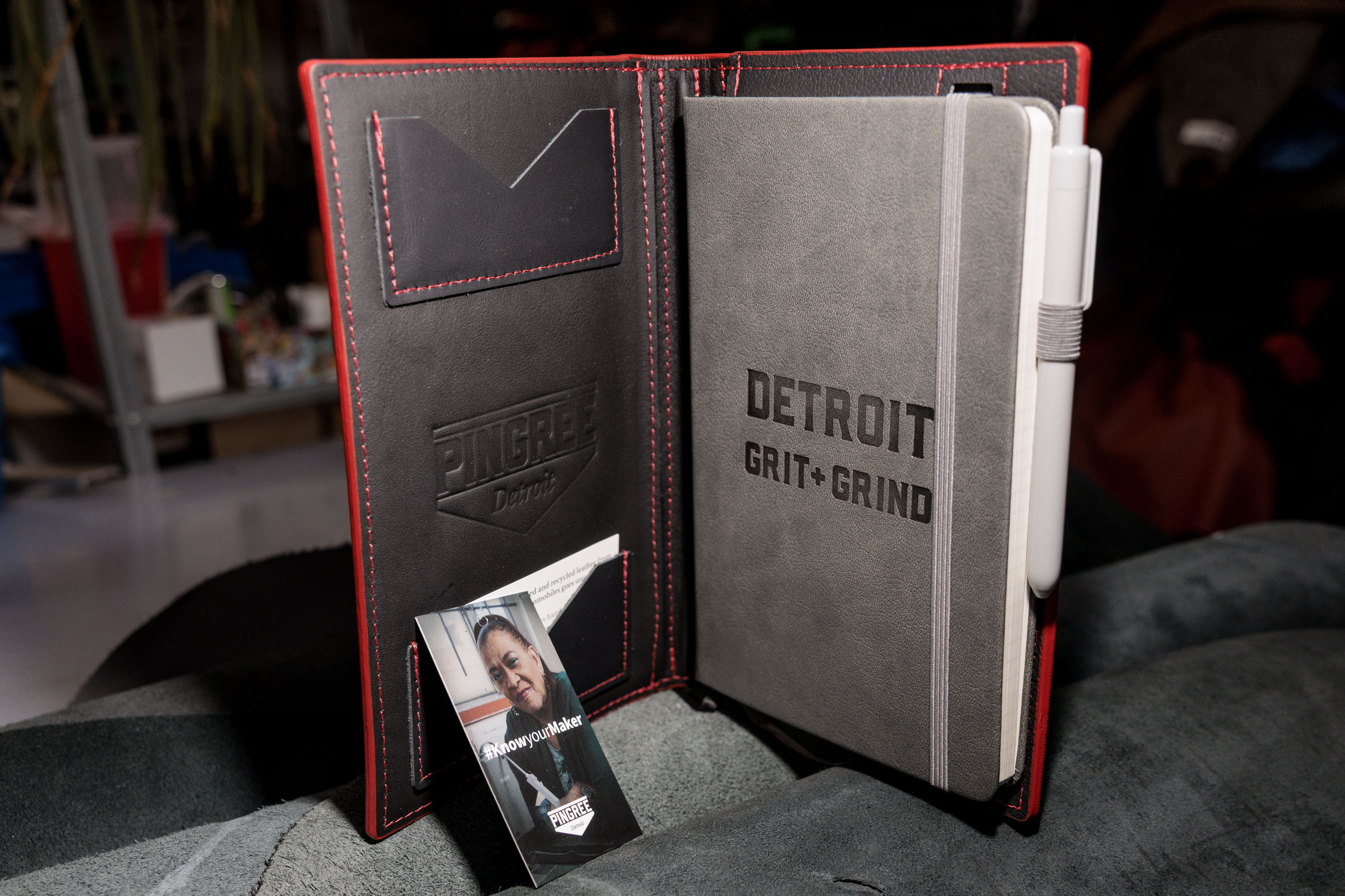 A Work Folio and hardcover moleskine-style journal at Pingree Detroit, 15707 Livernois in Detroit on Monday, Oct. 6 2025.
