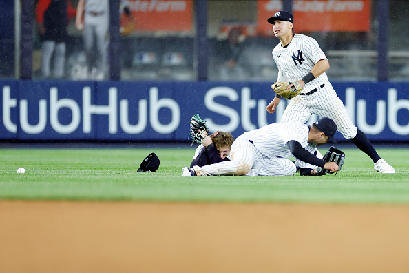 Oswaldo Cabrera collides with Isiah Kiner-Falefa of the New York