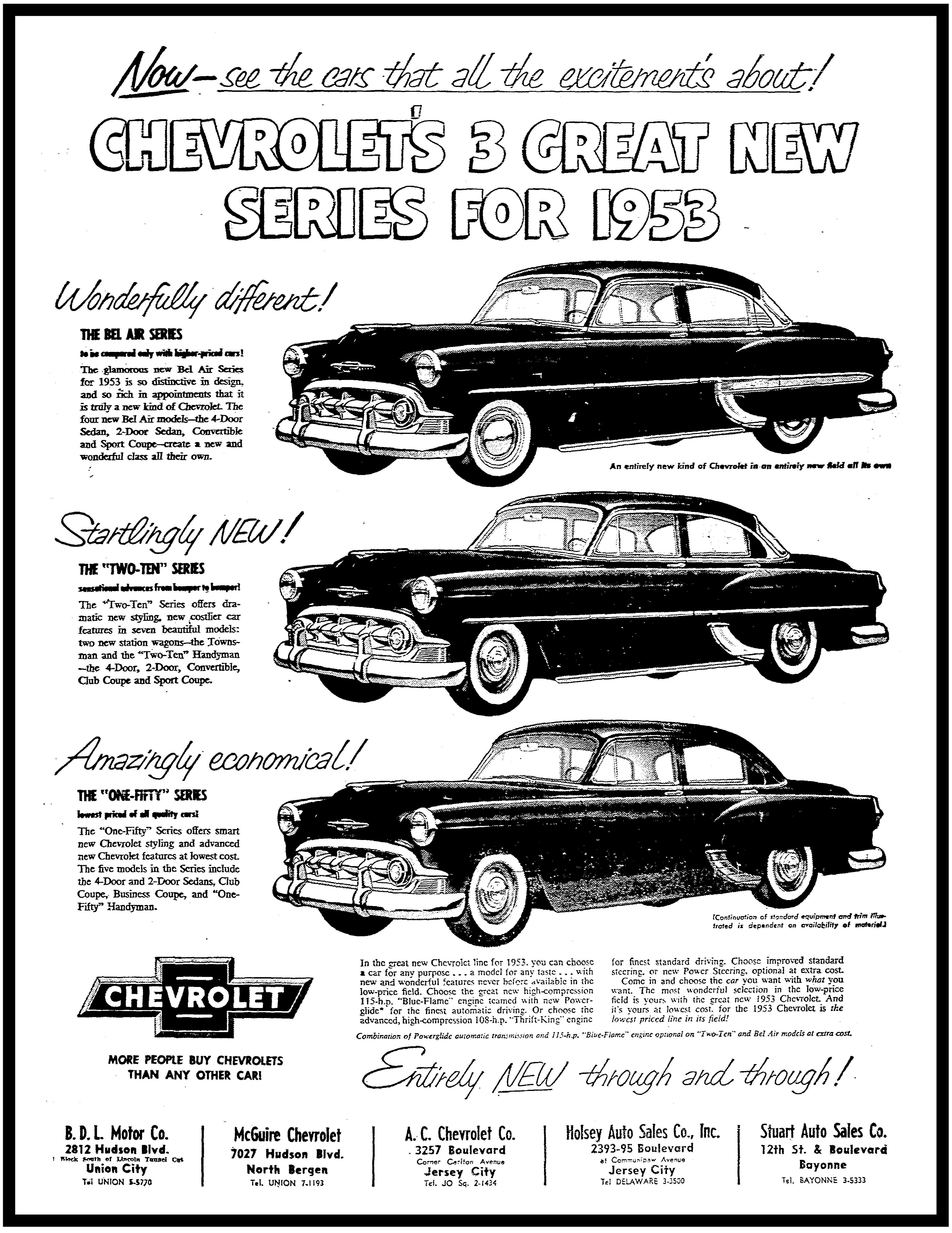 The Jersey Journal, Jan. 13, 1953: Before moving into his new, state-of-the-art, space-age Chevy automotive center at 3085 Kennedy Boulevard (then Hudson Boulevard), visionary auto dealer Lawrence Ambrosino (1904-1990) operated a Chevy showroom at Carlton Avenue and the Boulevard where he had been building an enviable reputation as a businessperson of integrity and community mindedness. At the end of 1953, Ambrosino moved into his instantly iconic Chevy emporium in Journal Square near commercial districts and major highway systems where, over the decades, the car-buying experience in Hudson County became transformative and memorable. -- John Gomez