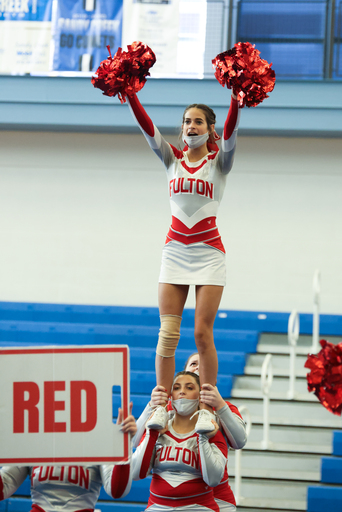 Fulton High School cheerleaders perform during the Cheerleading Section III Championship at Sandy Creek Central School District Saturday, November 6, 2021. Marilu Lopez Fretts | Contributing Photographer Marilu Lopez Fretts