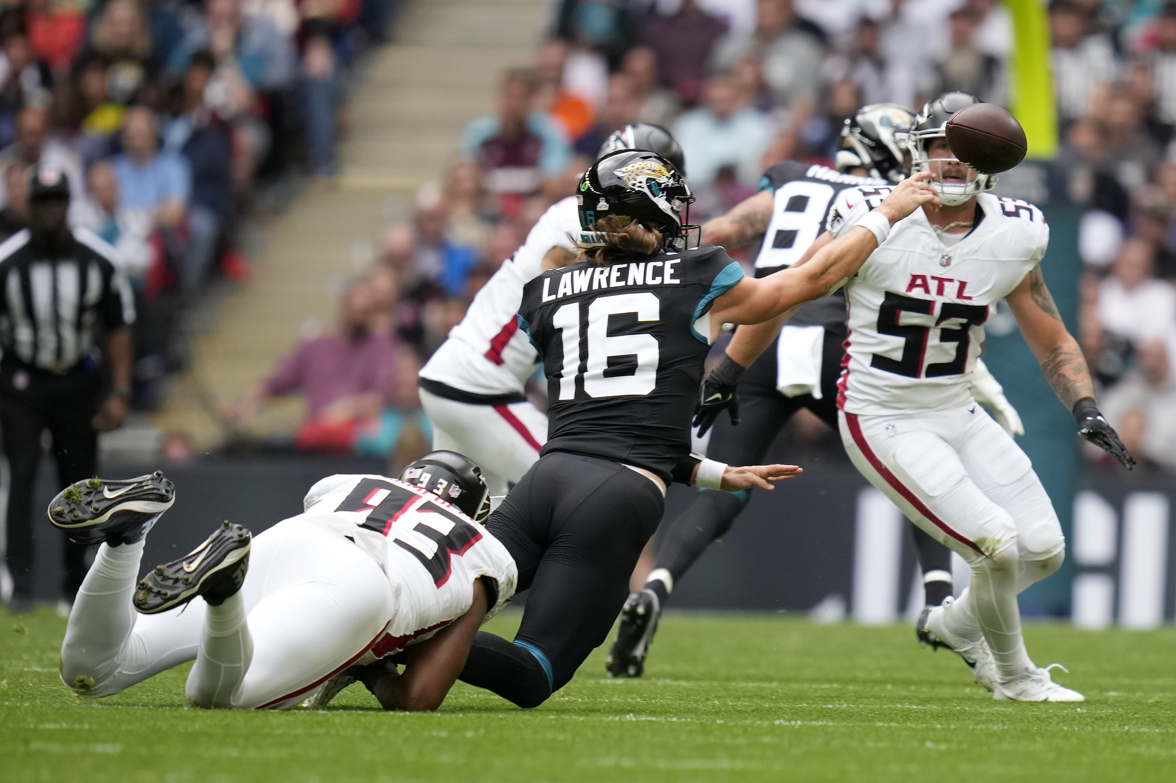 Jacksonville Jaguars v Atlanta Falcons- The Jaguars players enter Wembley  Stadium 