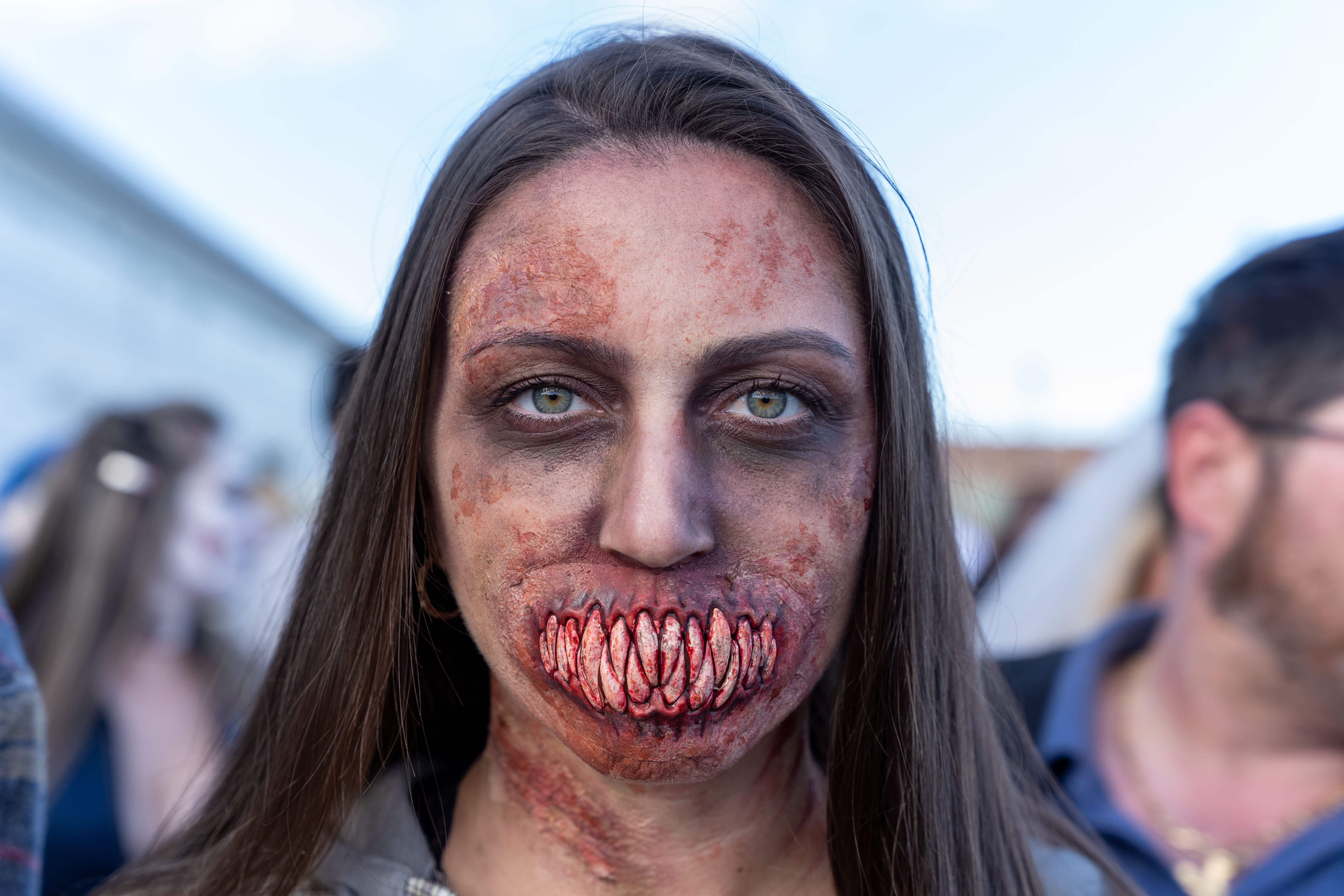 Christine Dibiase participates as a scary zombie in the 14th Asbury Park Zombie Walk in Asbury Park on Saturday, October 8, 2022. The zombie walk held its first themed year with the theme being 80's and 90's punk and metal.