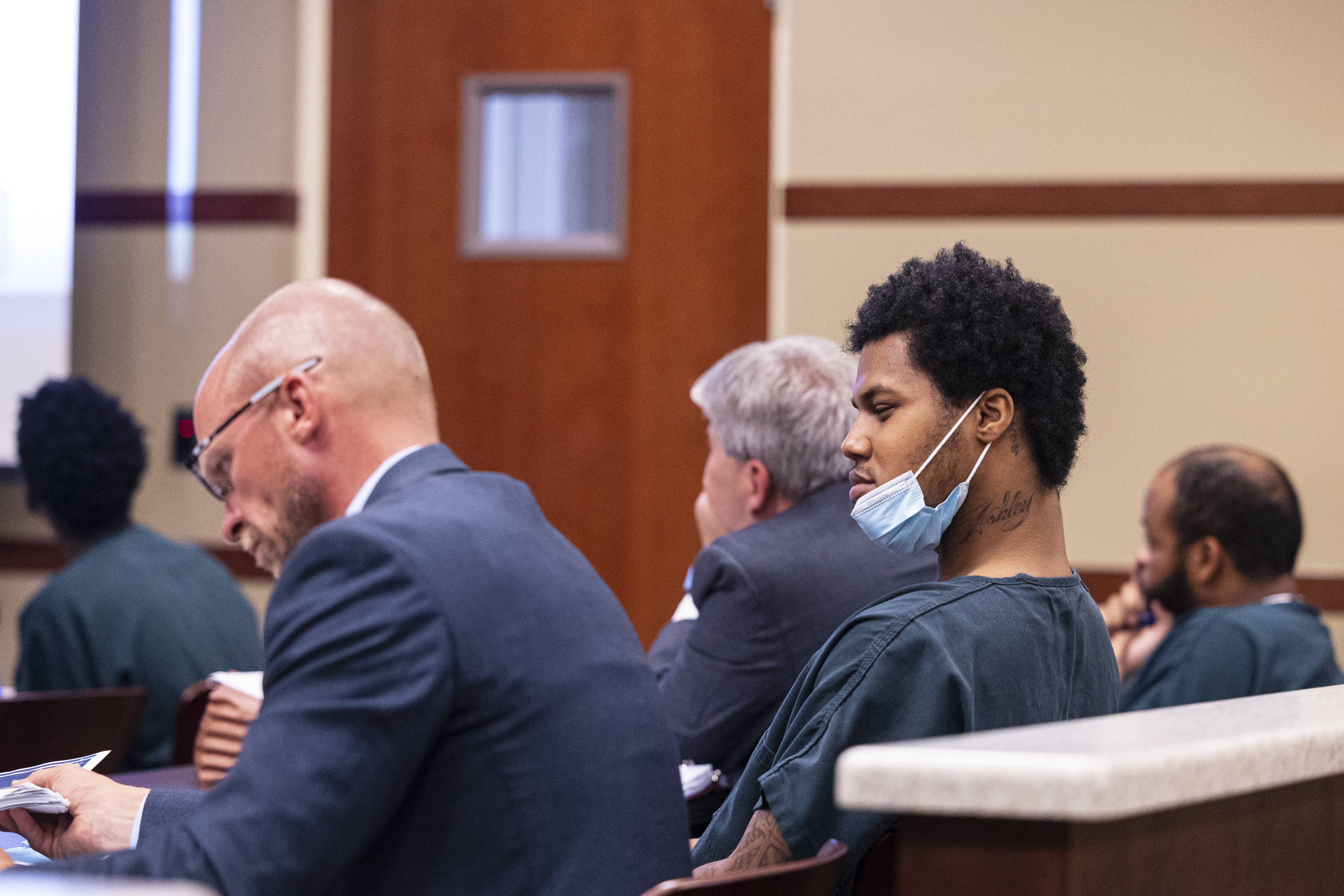 Rishy Manning, 22, appears for preliminary examination at the 63rd District Courthouse in Grand Rapids, Michigan on Thursday, June 30, 2022. The trio of defendants appeared in court, (not pictured Javonte Rosa, 23 and Jaheim Hayes—Goree, 20) are charged with felony murder in the shooting death of Joseph Wilder, 50, who was shot and killed during a robbery attempt at a Huntington Bank ATM on South Division Avenue in May of 2022. (Joel Bissell | MLive.com)