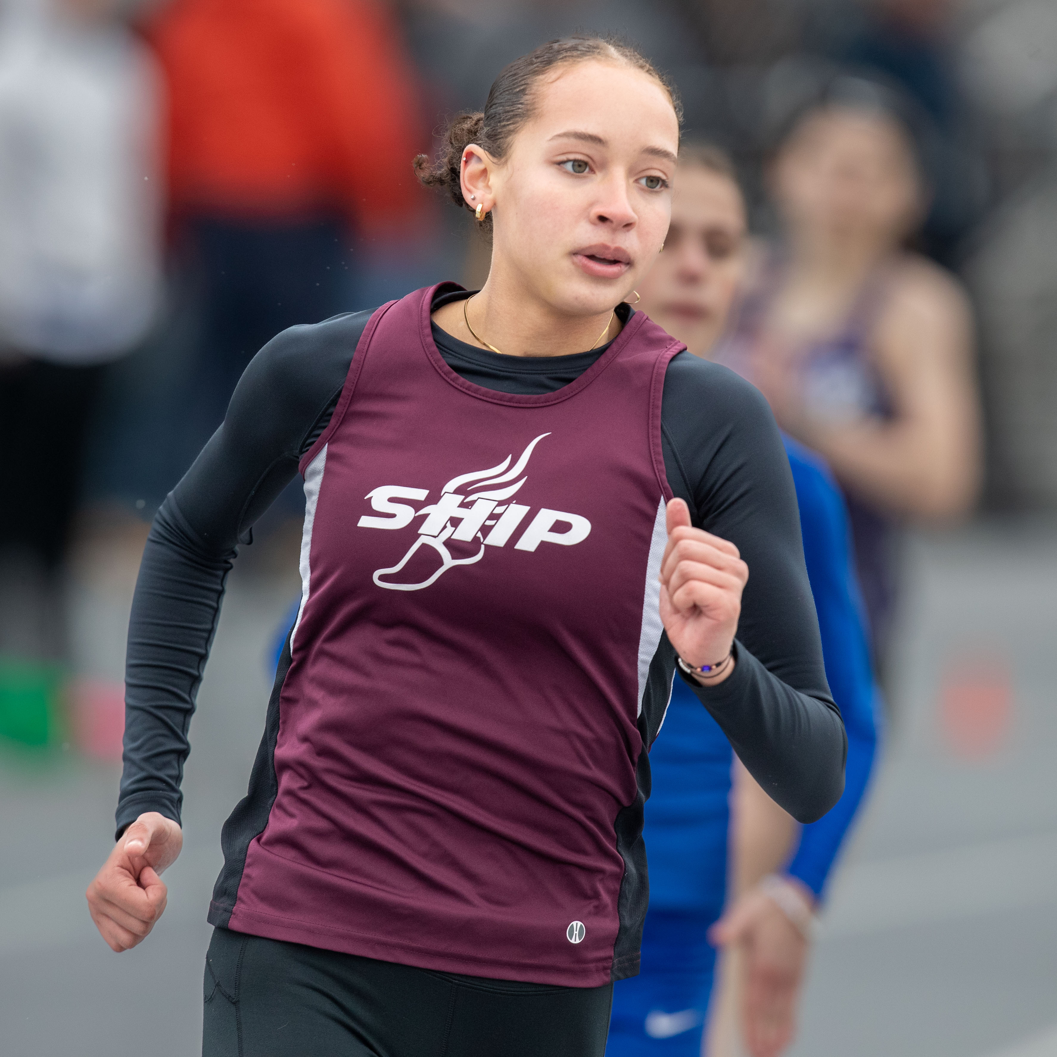 Shippensburg’s Jullian Sydnor finishes second in the 400 meter race at the 2023 Tim Cook Memorial Invitational track & field meet at Chambersburg, Pa., Mar. 25, 2023.Mark Pynes | pennlive.com