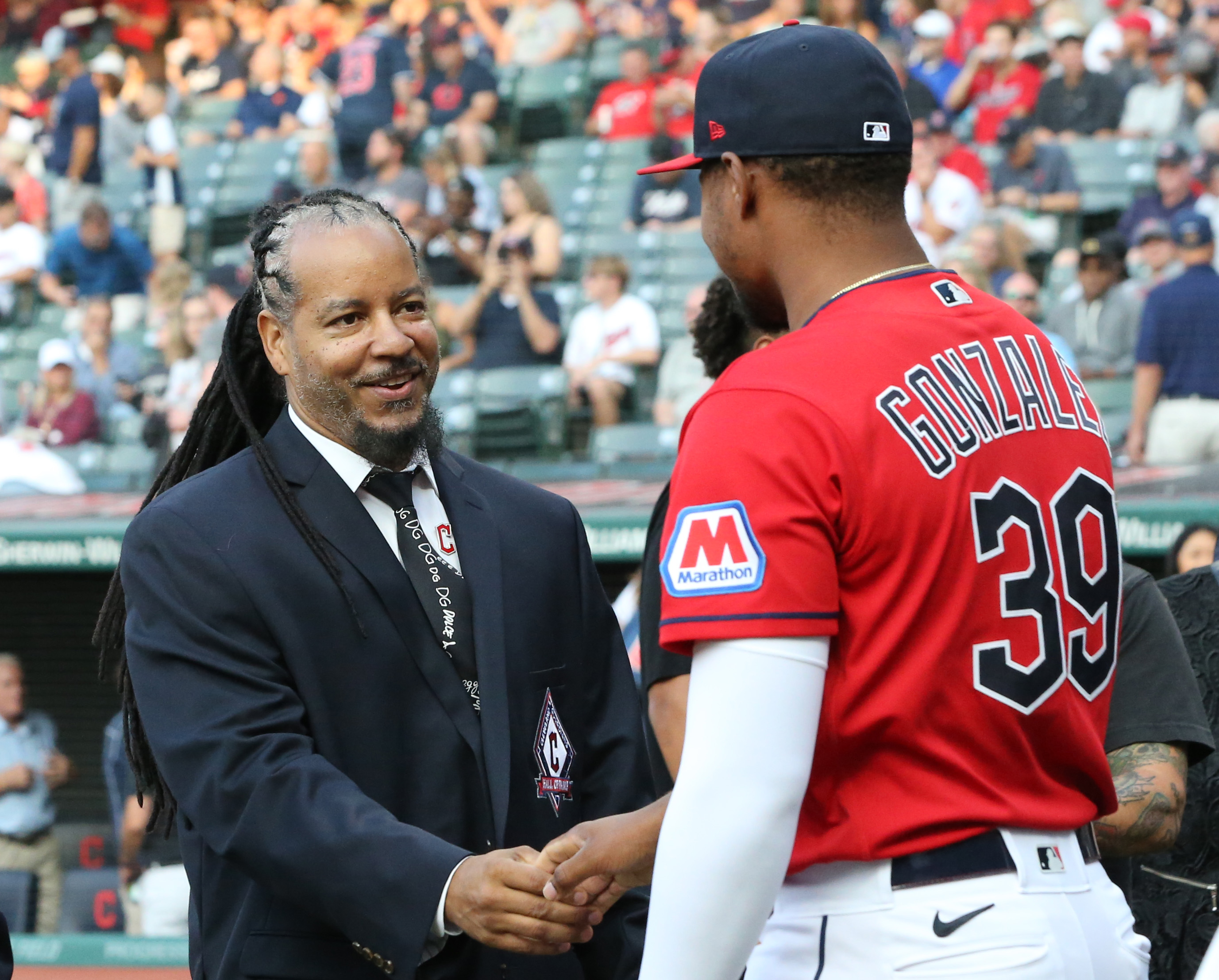 CLEVELAND, OH - AUGUST 19: Manny Ramirez is greeted by Detroit