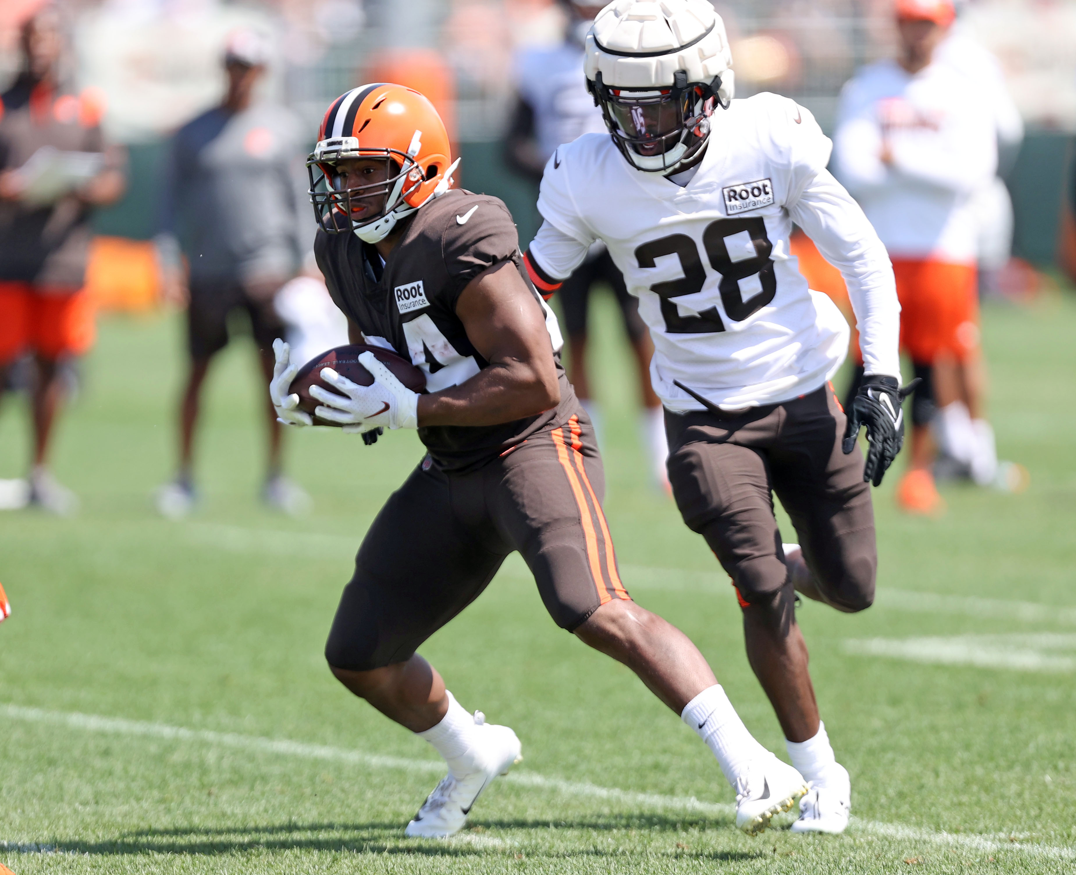 Cleveland Browns linebacker Jeremiah Owusu-Koramoah runs through a drill  during an NFL football practice at the team's training facility Wednesday,  June 2, 2021, in Berea, Ohio. (AP Photo/Ron Schwane Stock Photo 