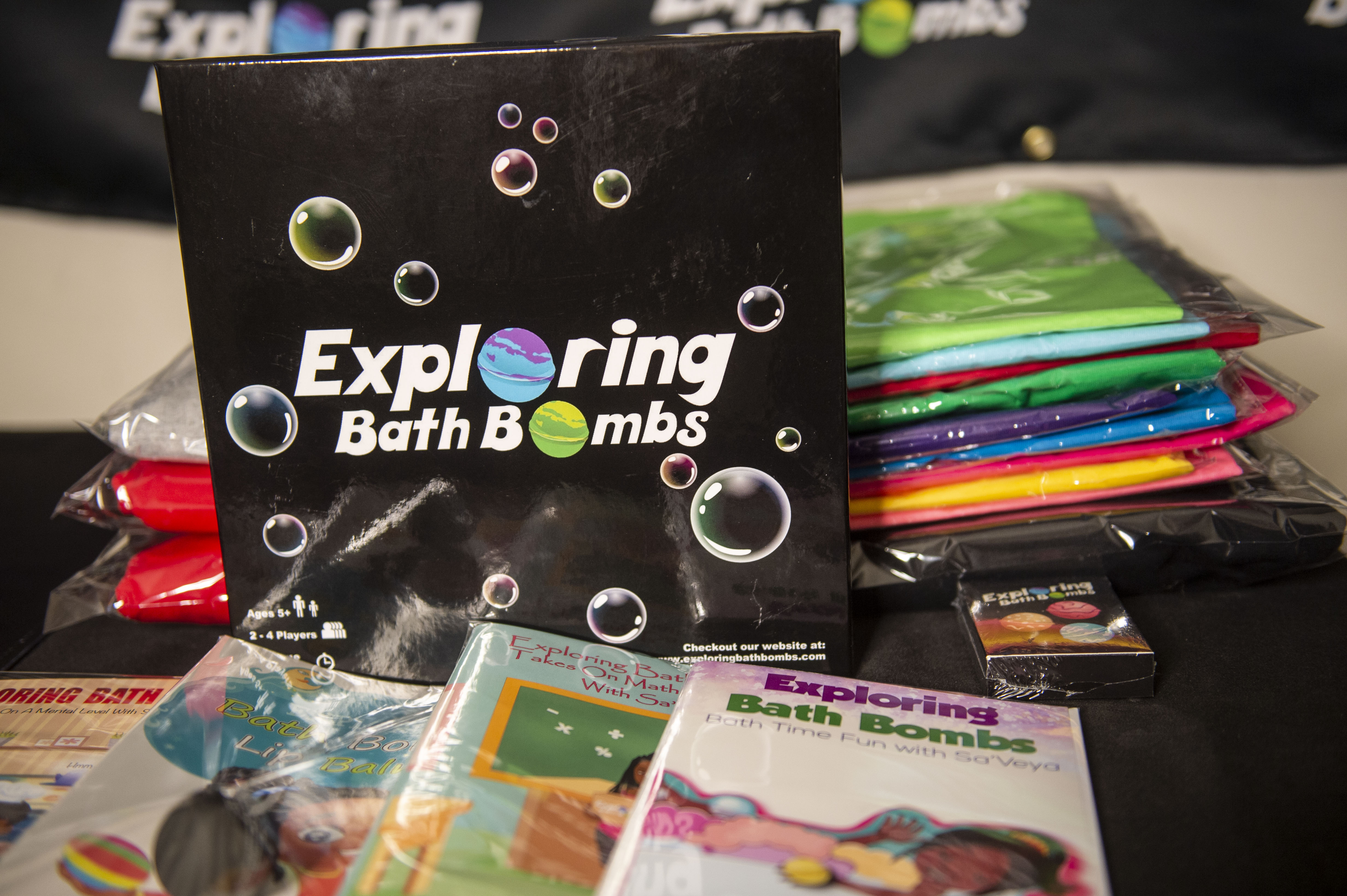 A view of products created by Sa'Veya Jackson, 11, for her business Exploring Bath Bombs on Thursday, April 22, 2021. (Kaytie Boomer | MLive.com)