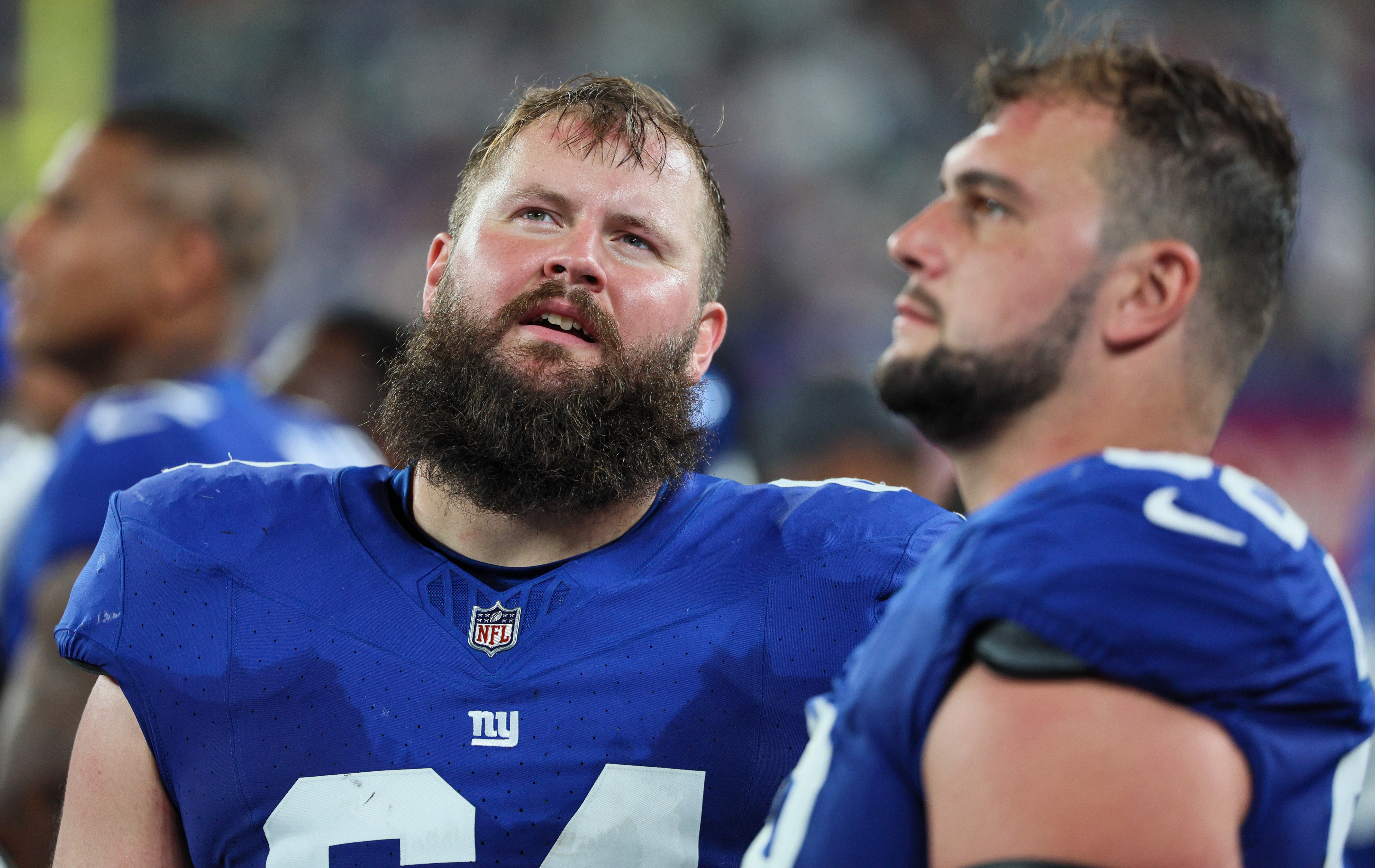 Mark Glowinski of the New York Giants lines up against the