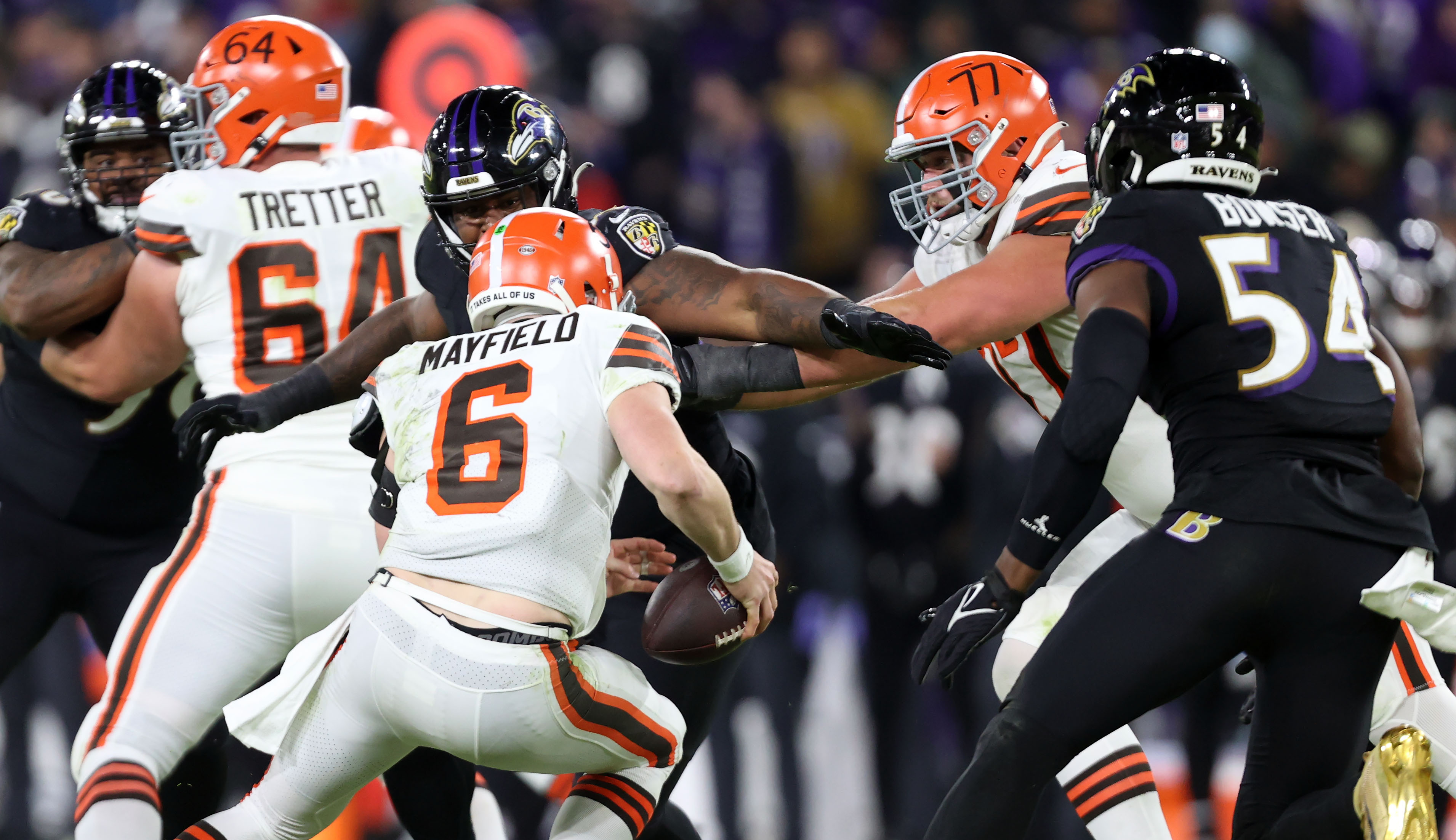 Baltimore Ravens linebacker Tyus Bowser (54) takes to the field