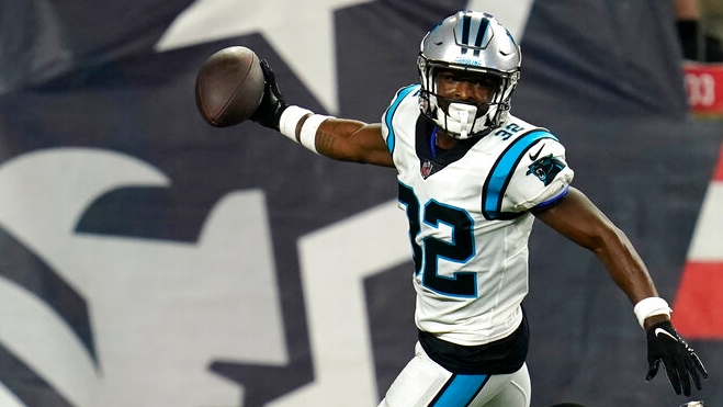 Carolina Panthers cornerback Tae Hayes runs into the end zone for