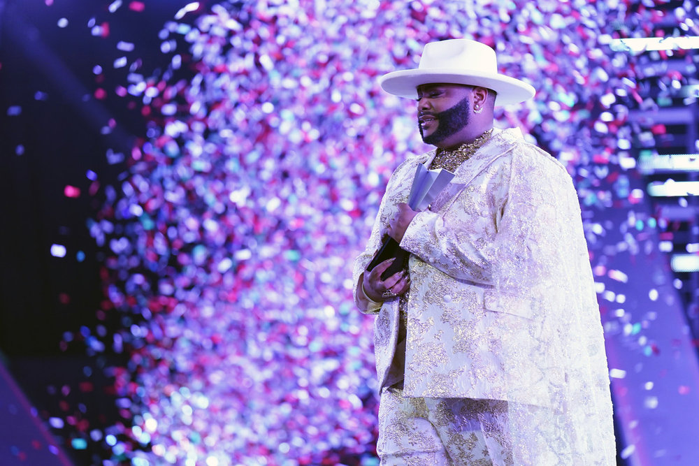 Alabama's Asher HaVon is showered with confetti as the Season 25 winner of "The Voice."