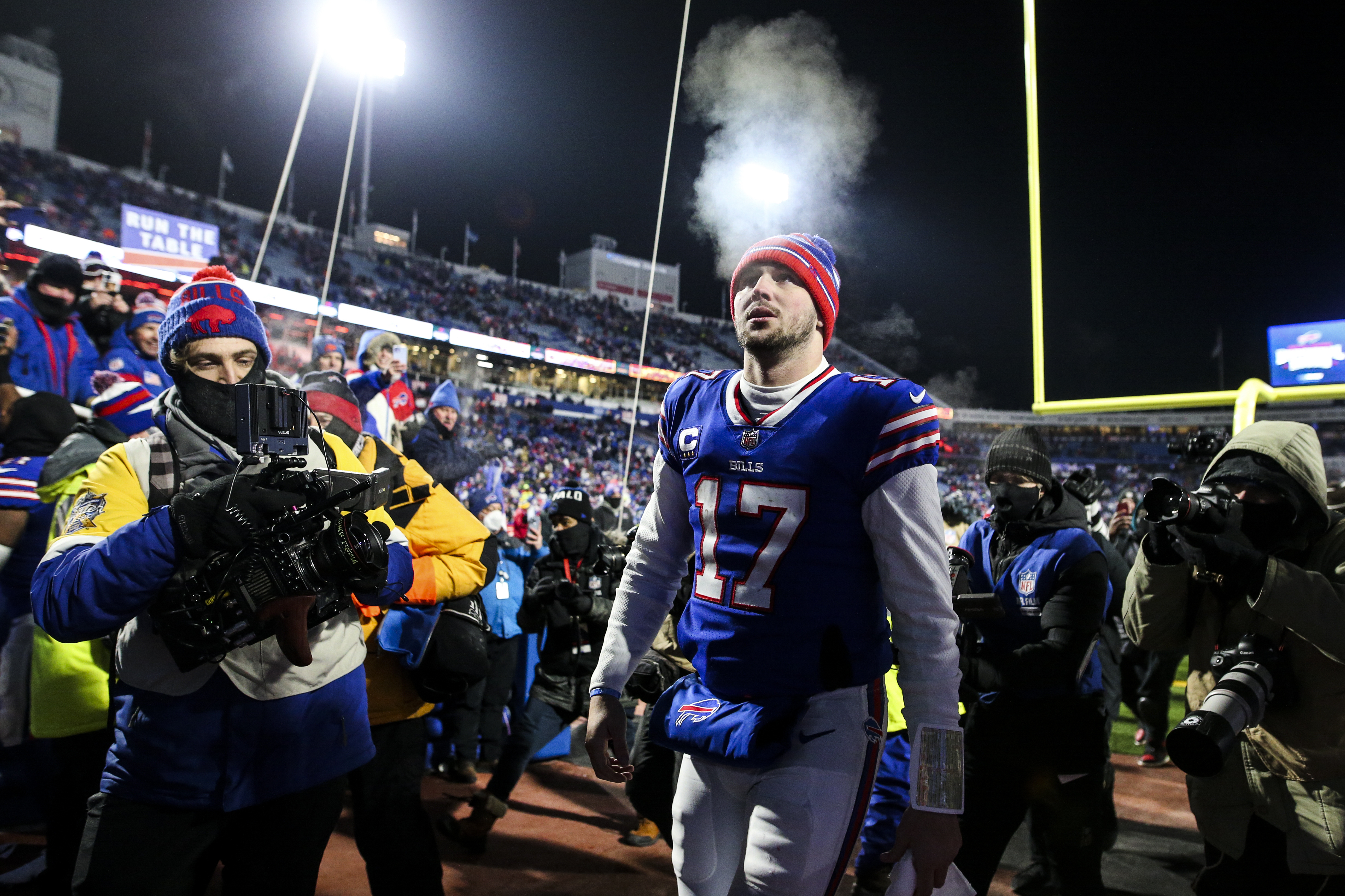 Buffalo Bills offensive tackle Tommy Doyle (72) reacts after scoring a  touchdown during the second half of an NFL wild-card playoff football game  against the New England Patriots, Saturday, Jan. 15, 2022