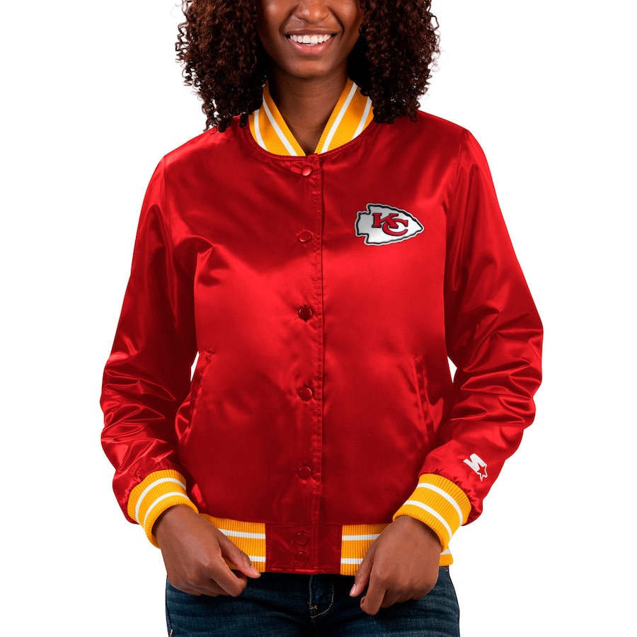 Kansas City Chiefs jacket in red with yellow and white on the neck and wrists