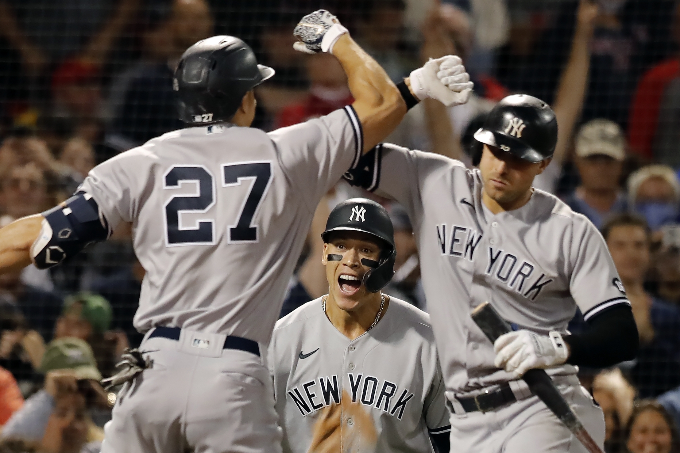 New York Yankees Aaron Judge slides safe into second base strike