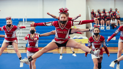 Carthage High School cheerleaders perform during the Cheerleading Section III Championship at Sandy Creek Central School District Saturday, November 6, 2021. Marilu Lopez Fretts | Contributing Photographer Marilu Lopez Fretts