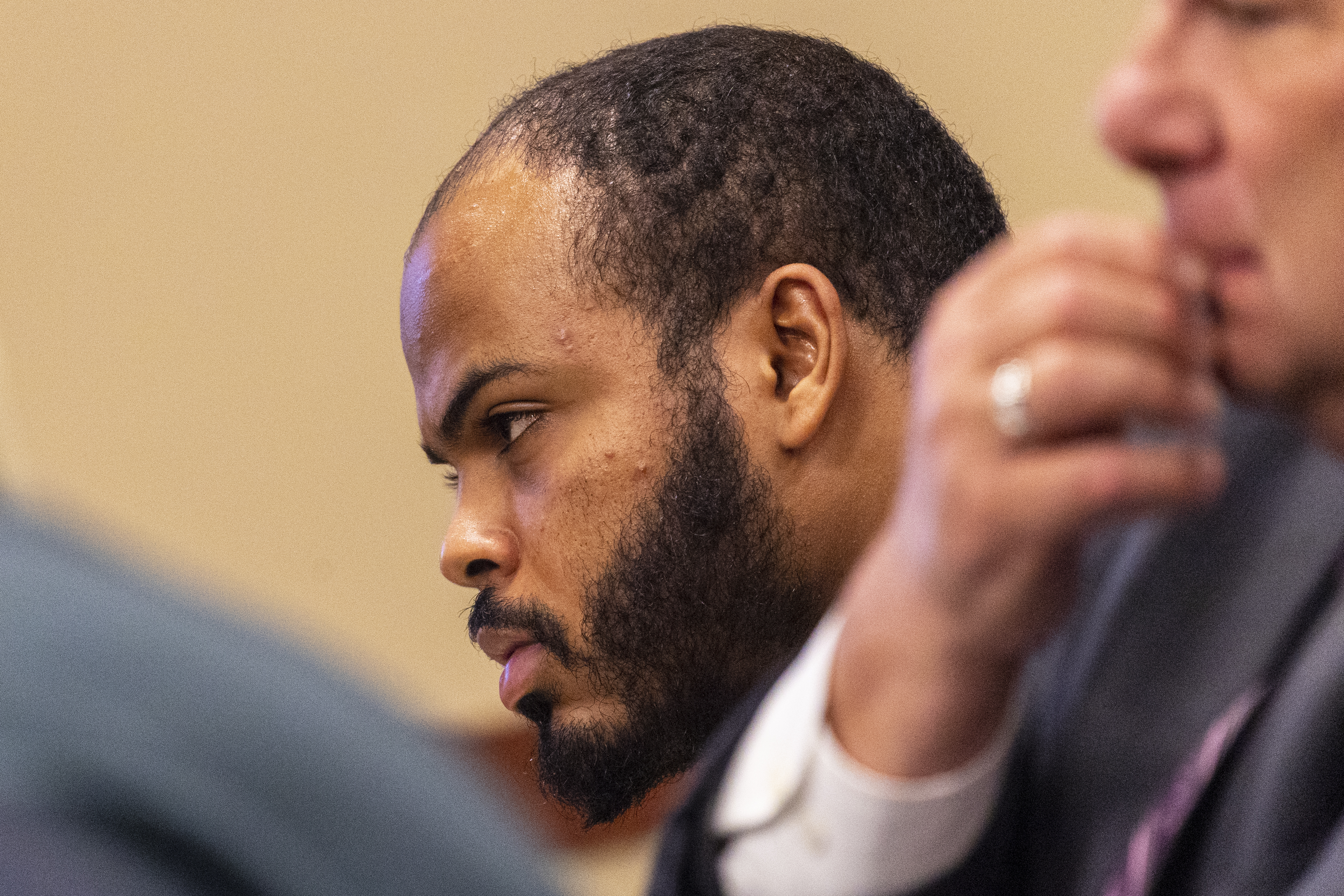 Javonte Rosa, 23,  appears for preliminary examination at the 63rd District Courthouse in Grand Rapids, Michigan on Thursday, June 30, 2022. The trio of defendants appeared in court, (not pictured Rishy Manning, 22, and Jaheim Hayes—Goree, 20) are charged with felony murder in the shooting death of Joseph Wilder, 50, who was shot and killed during a robbery attempt at a Huntington Bank ATM on South Division Avenue in May of 2022. (Joel Bissell | MLive.com)