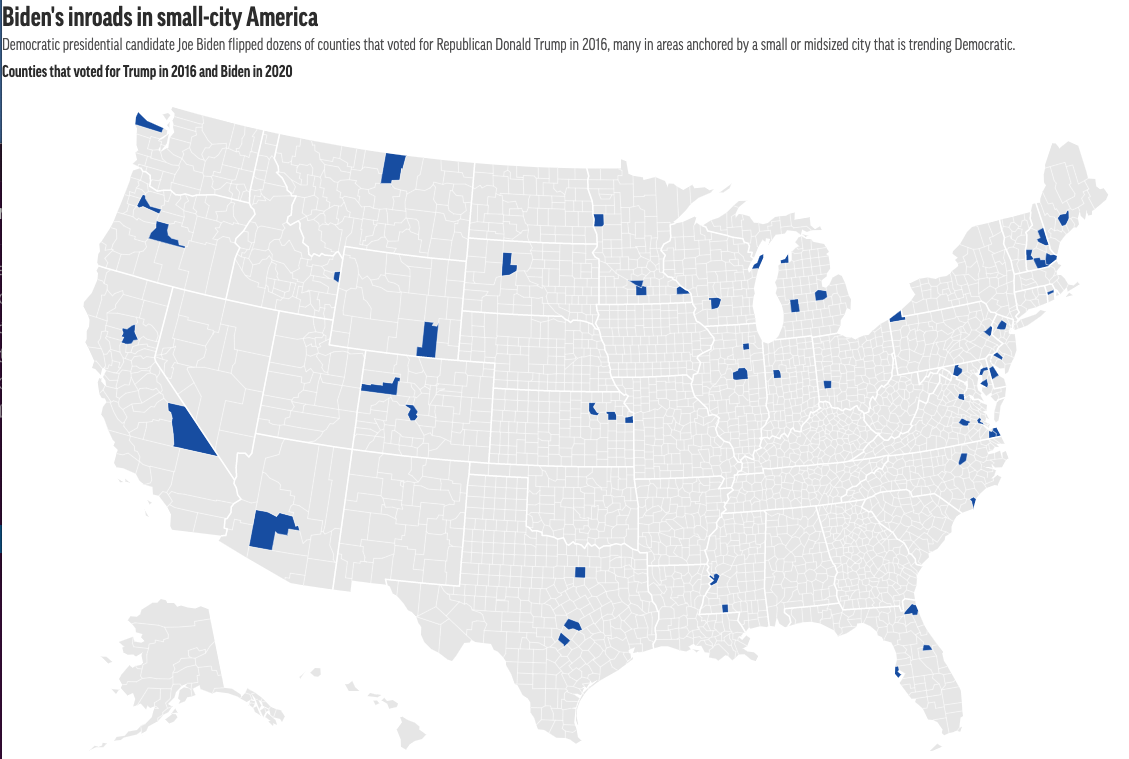 Counties that flipped from Donald Trump to Joe Biden in the 2020