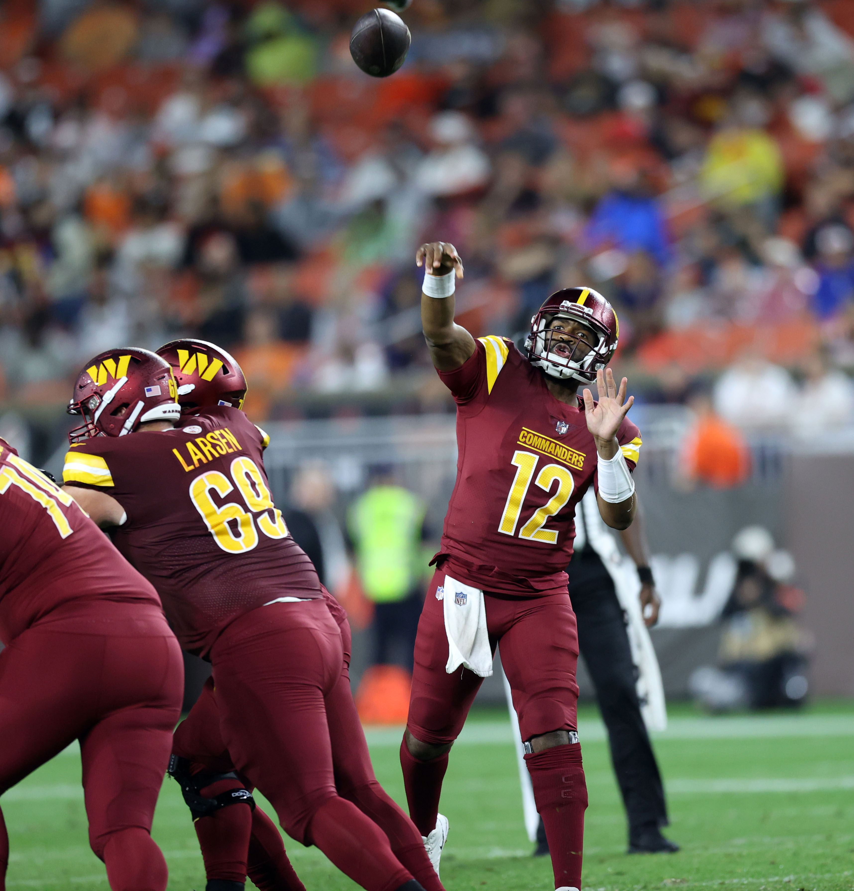 Washington Commanders safety Jartavius Martin defends during a preseason  NFL football game against the Cleveland Browns on Friday, Aug. 11, 2023, in  Cleveland. Washington won 17-15. (AP Photo/David Richard Stock Photo - Alamy